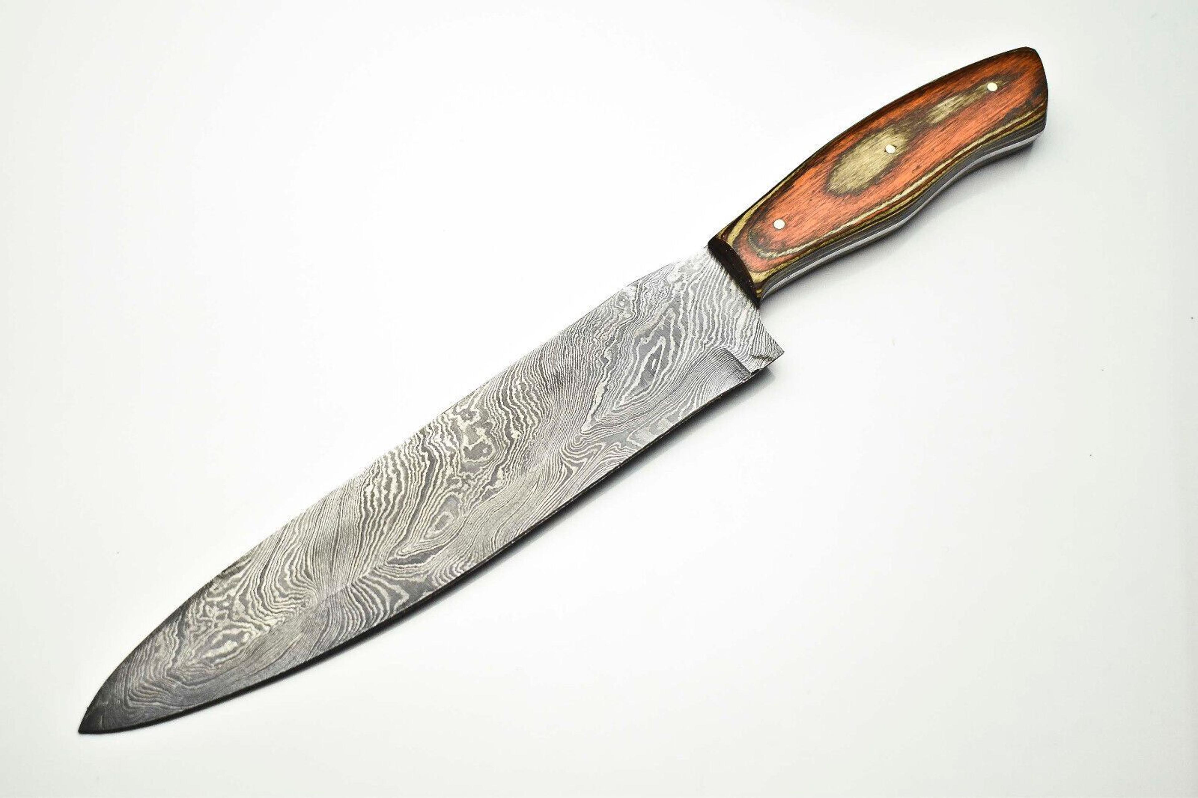 custom handmade damascus steel chef knife with wood handle