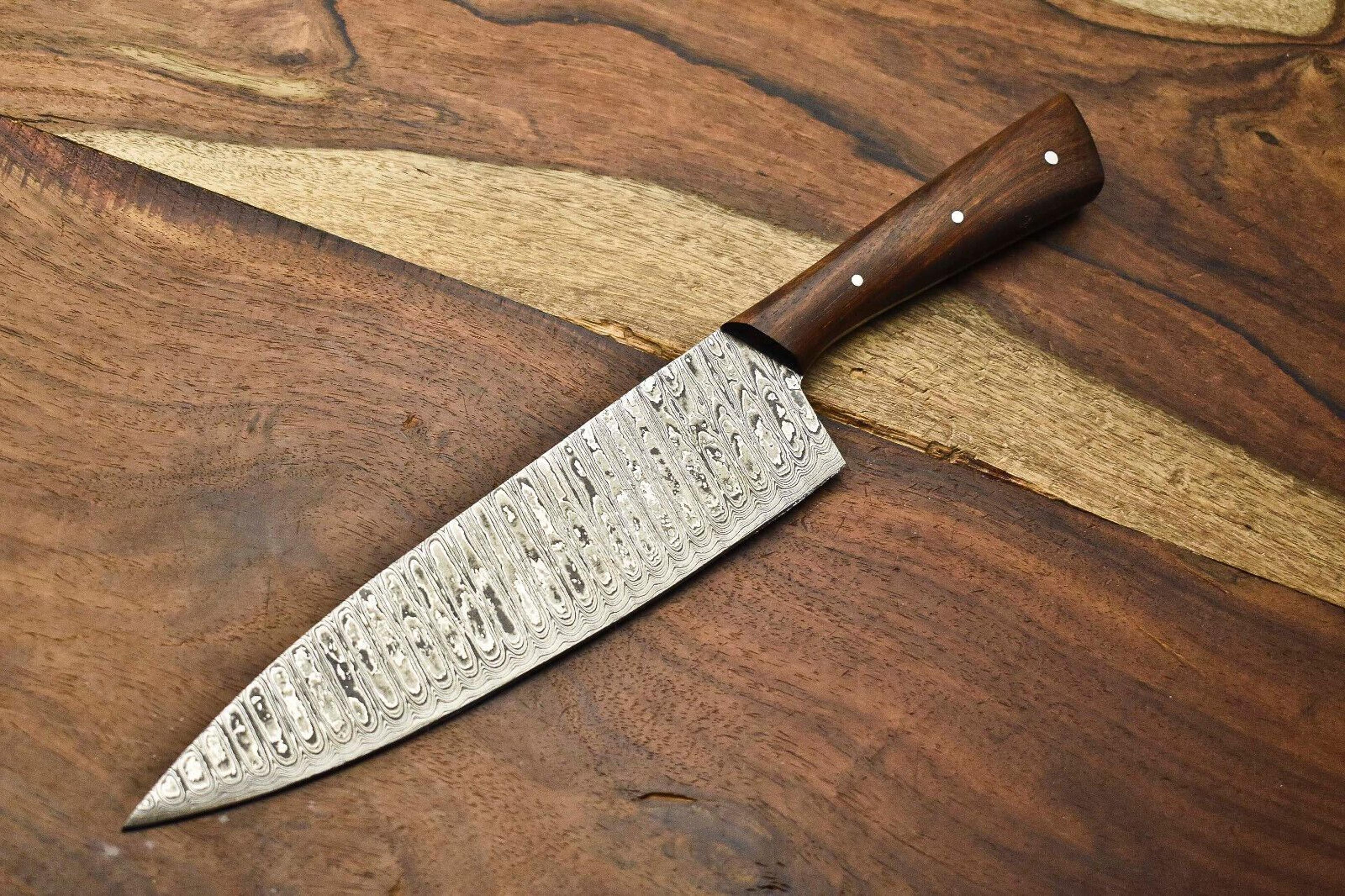 authentic hand forged damascus steel chef knife with hardwood handle