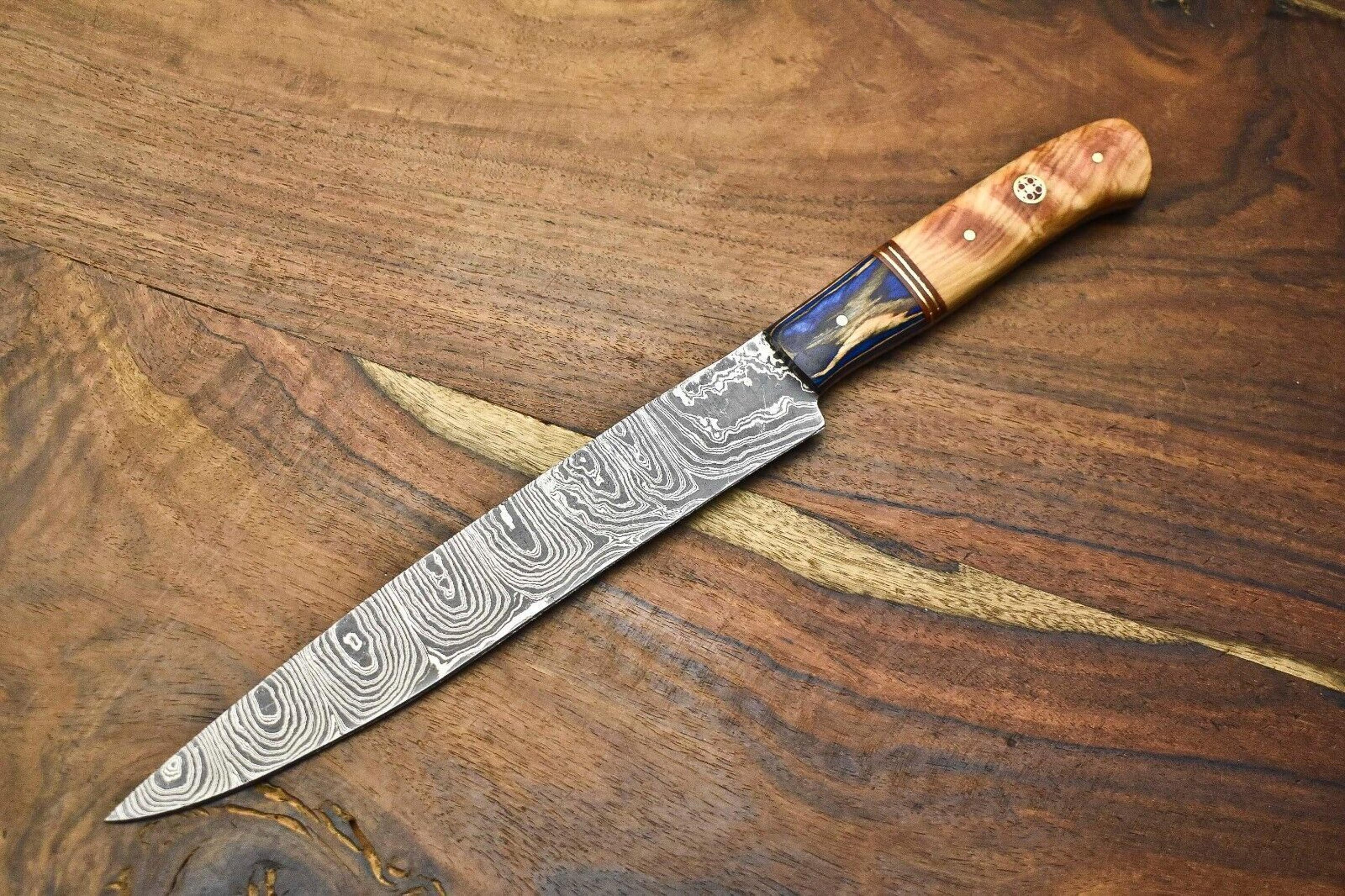 exclusive damascus chef knife – hand forged steel with polished wood handle