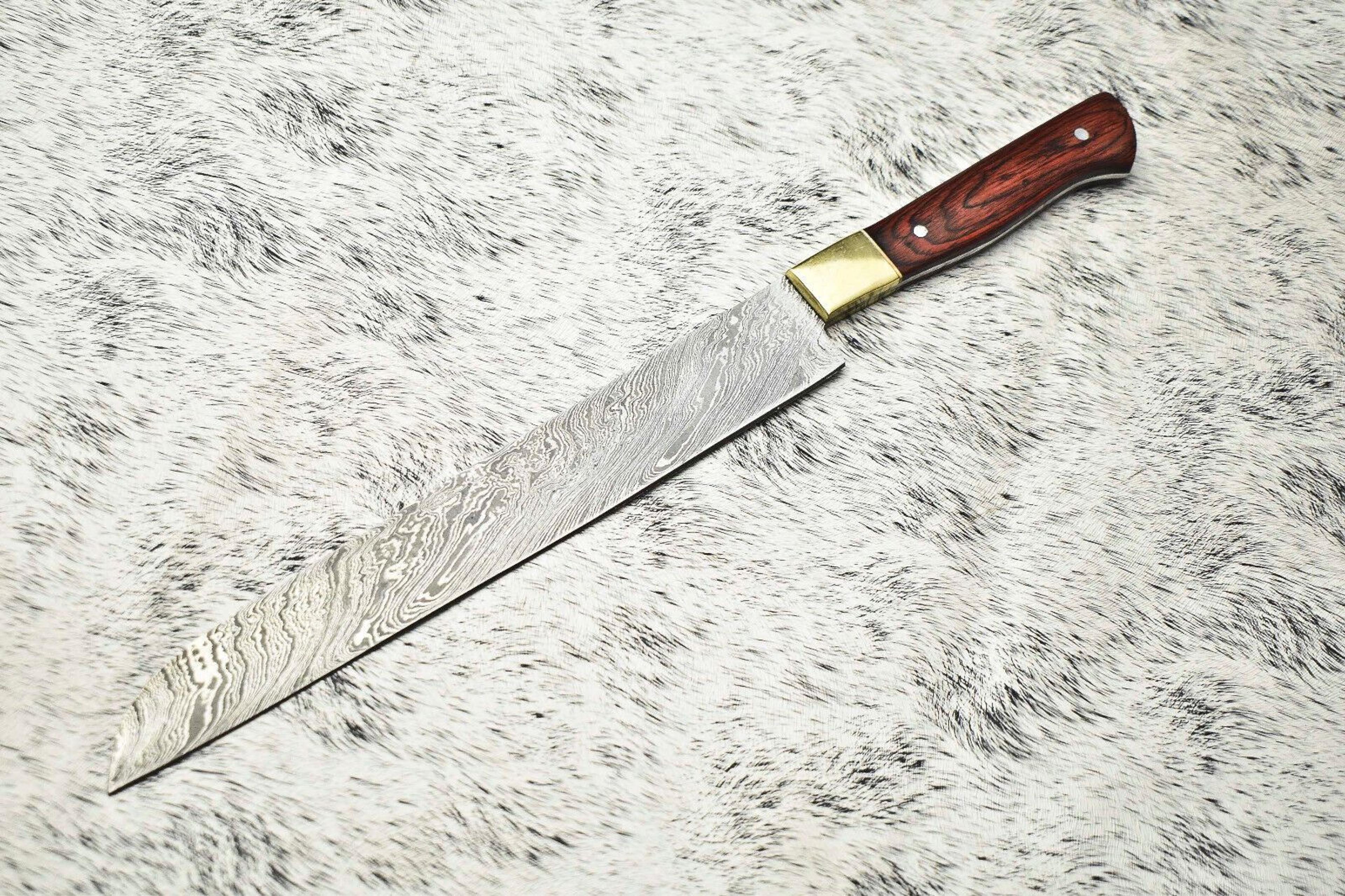 14" custom handmade damascus steel chef knife with leather sheath | full tang
