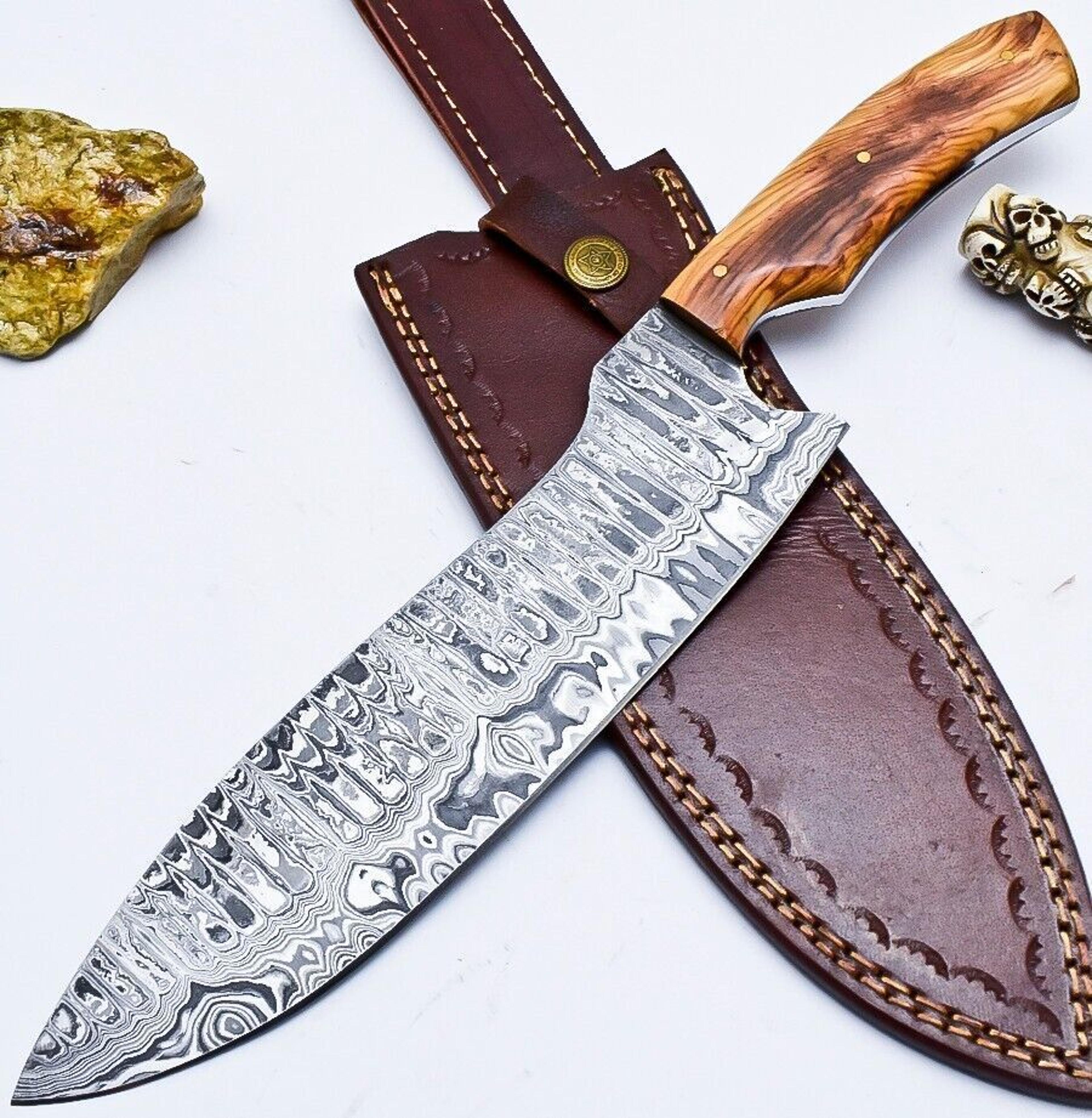 12" custom damascus steel chef knife | walnut wood handle full tang blade