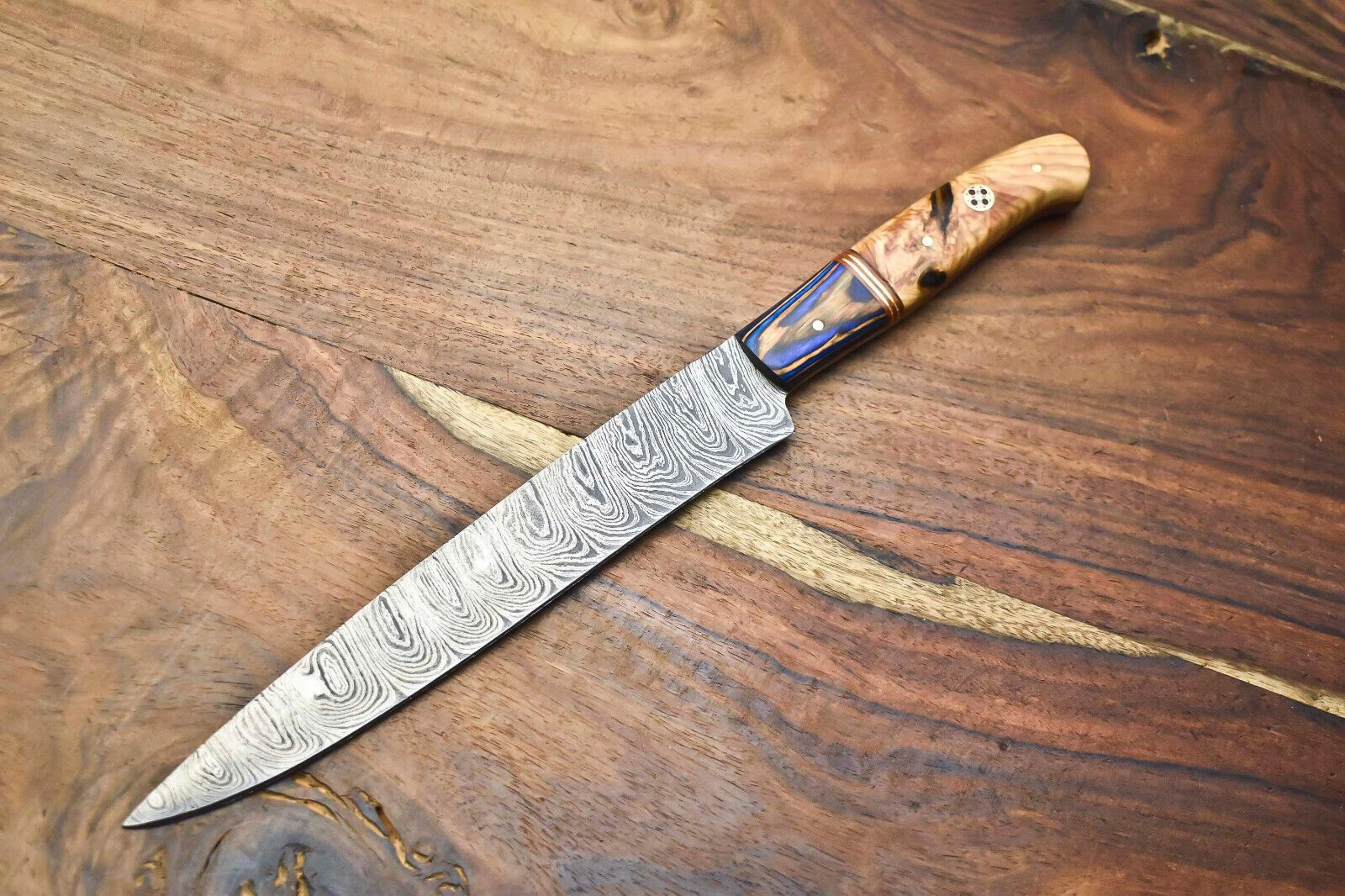 damascus steel chef knife 12" | handmade full tang kitchen knife walnut wood