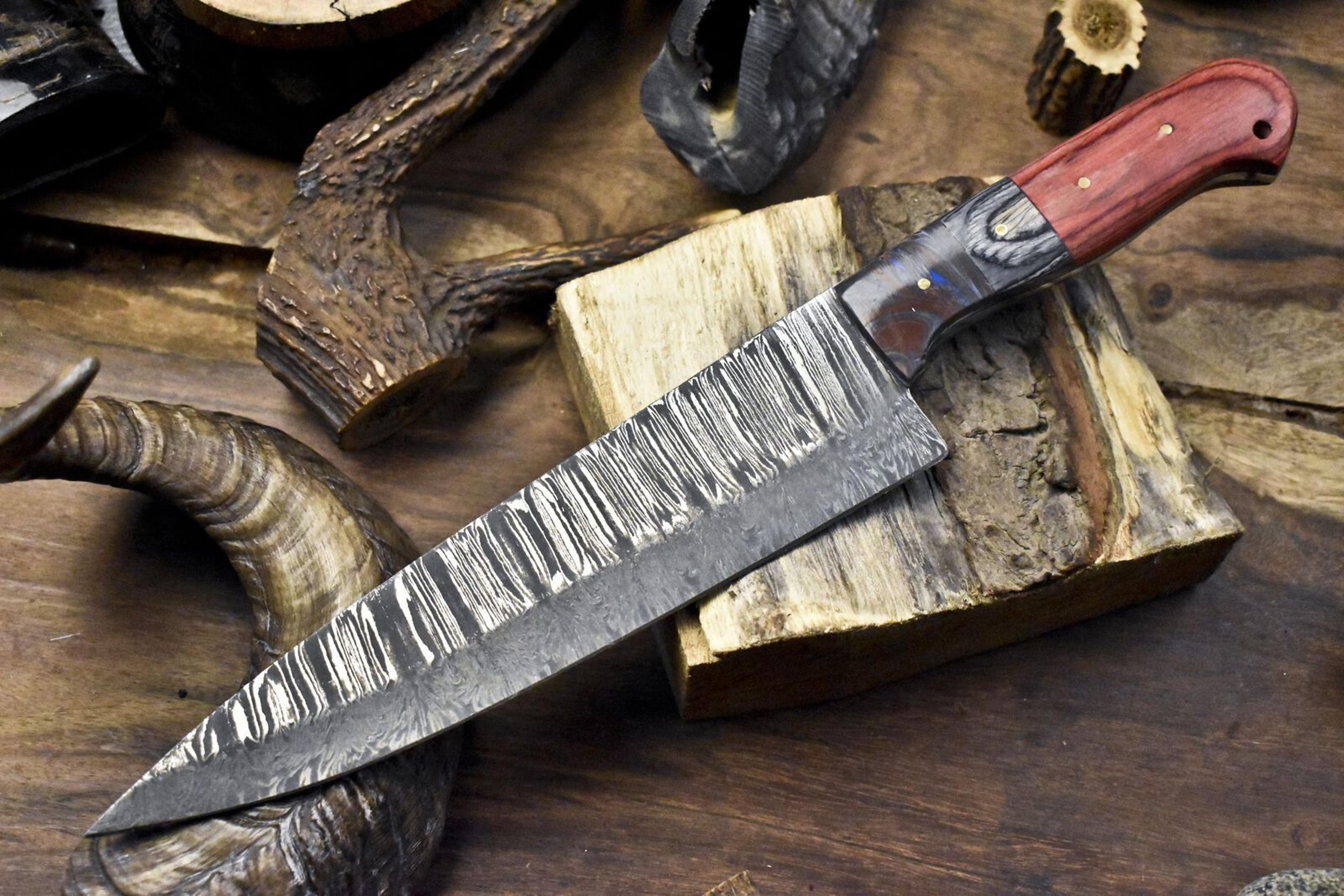 13" handmade twist damascus chef knife | hard wood handle & micarta bolster | professional kitchen