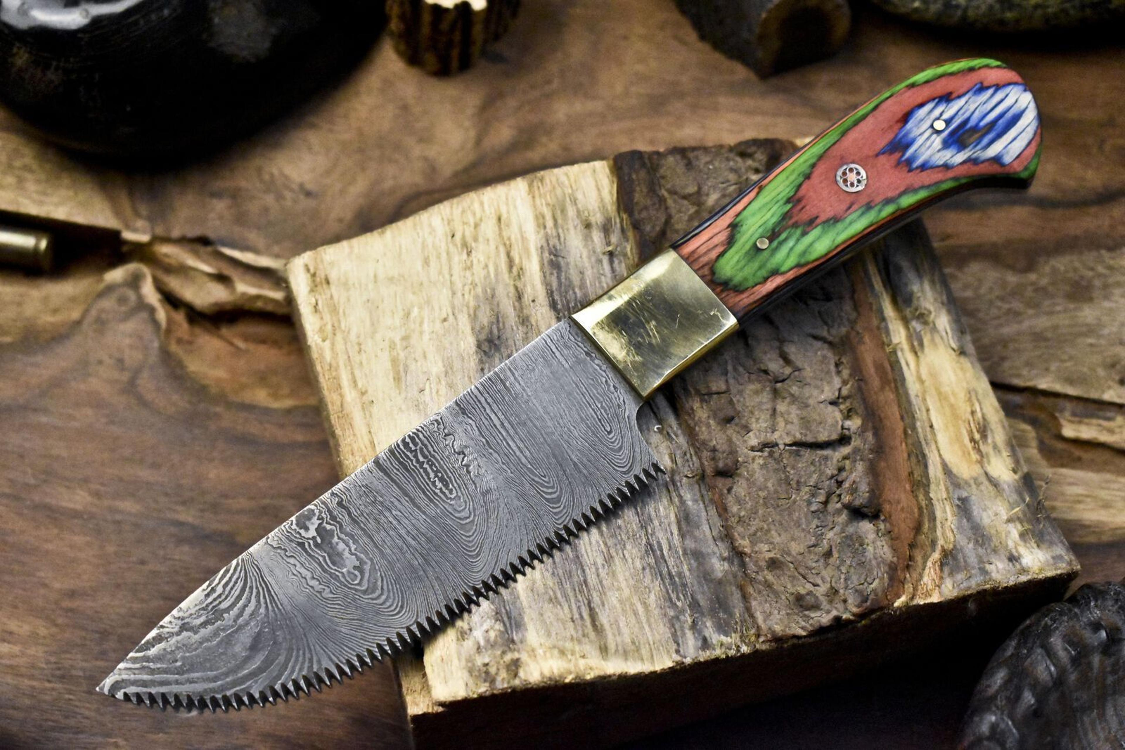 9" custom handmade damascus chef knife | twist pattern blade | brass bolster & hardwood handle