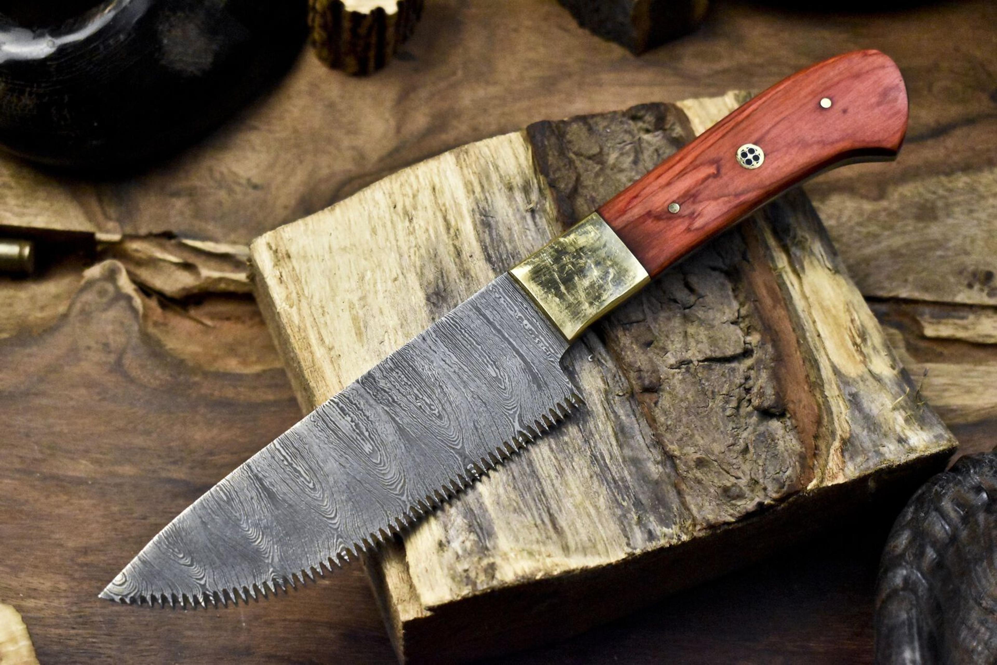 handmade damascus chef knife | hardwood handle with brass bolster | compact kitchen knife