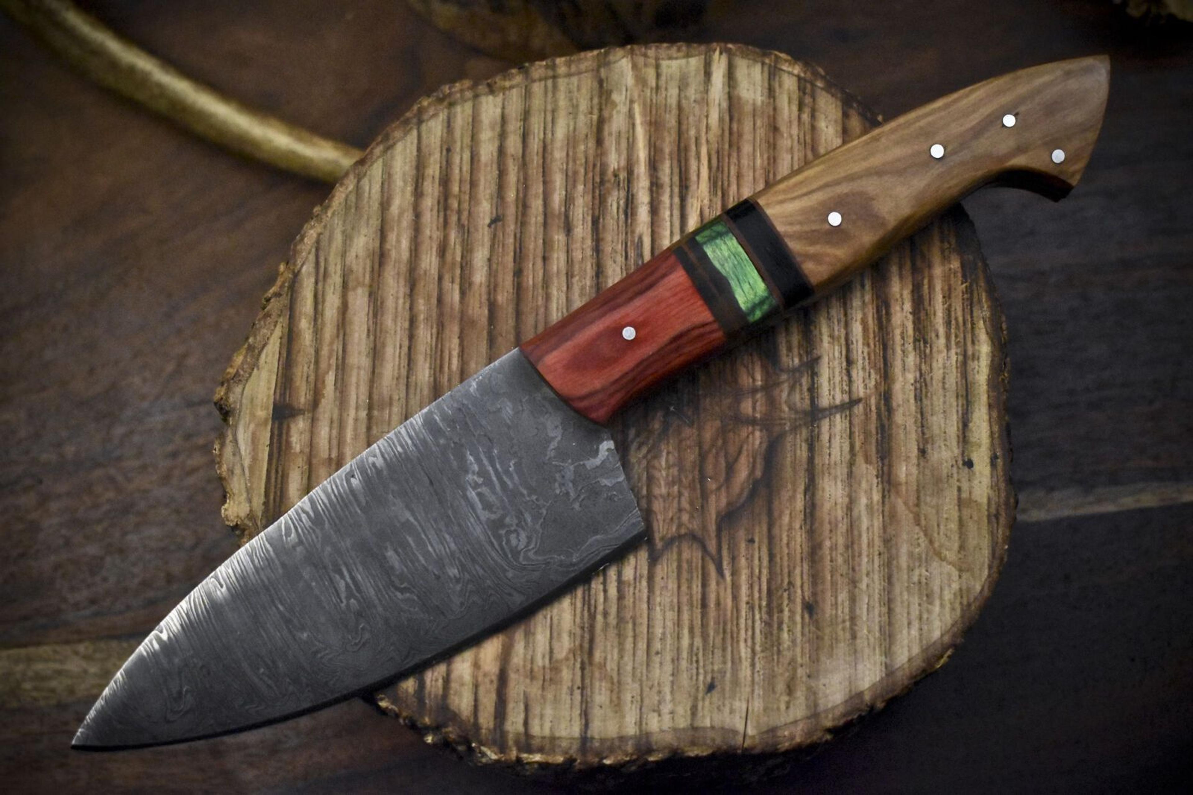 handmade hand forged twist damascus chef knife | 9.5" kitchen knife with hardwood handle