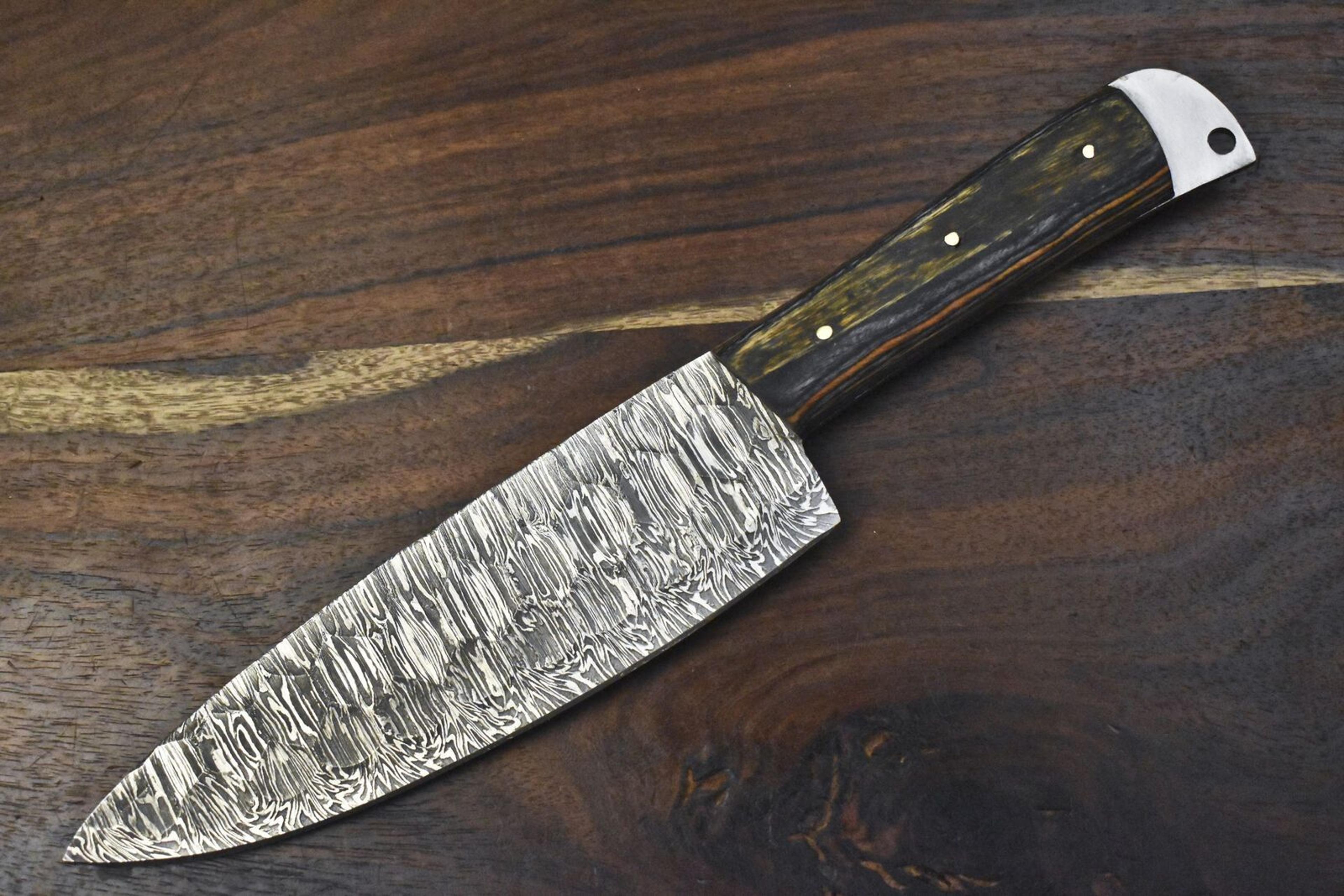 10" custom damascus steel chef knife | handmade twist pattern knife with wooden handle