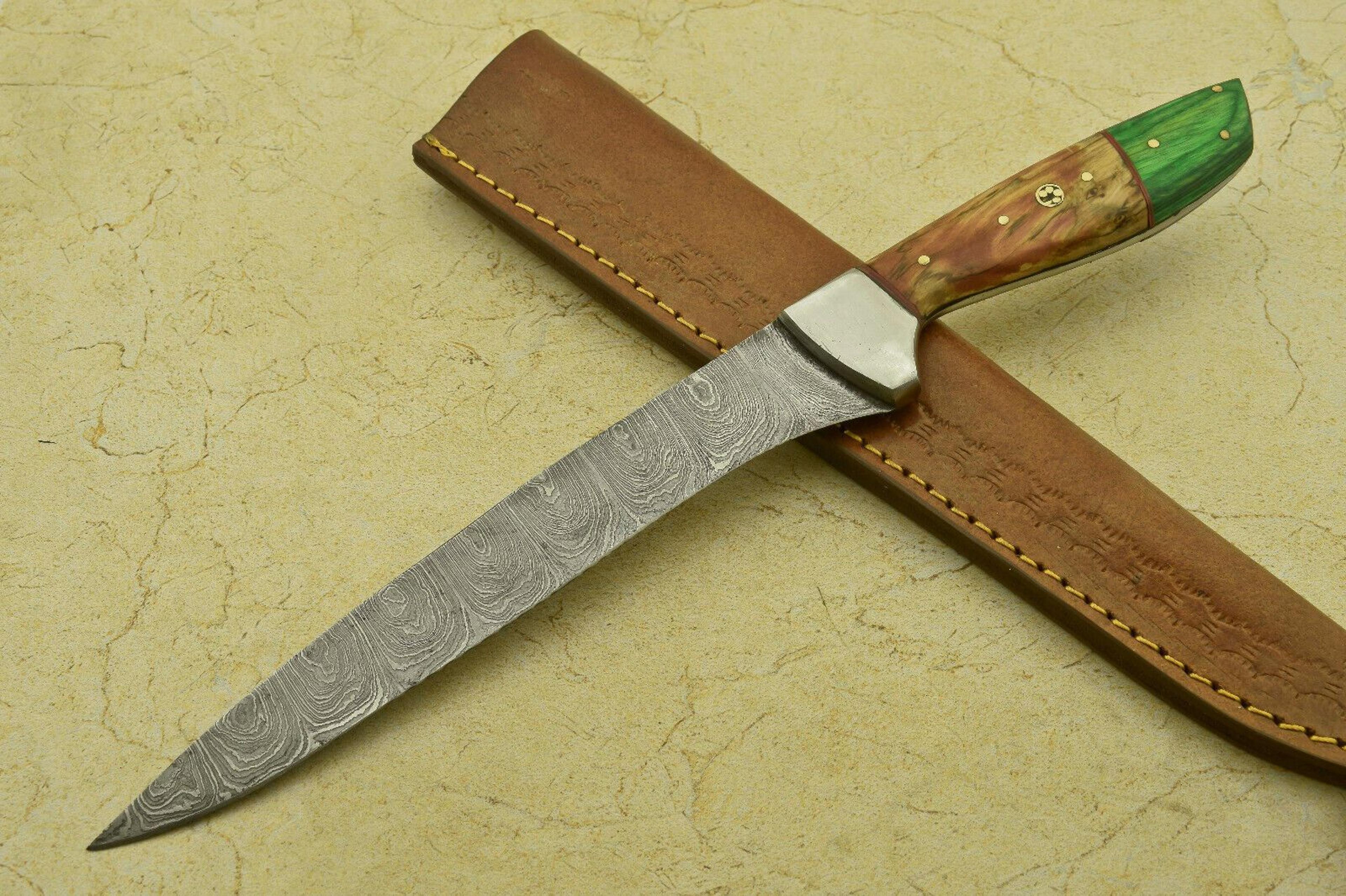 custom forged 12 inch damascus chef knife | handmade kitchen fillet knife
