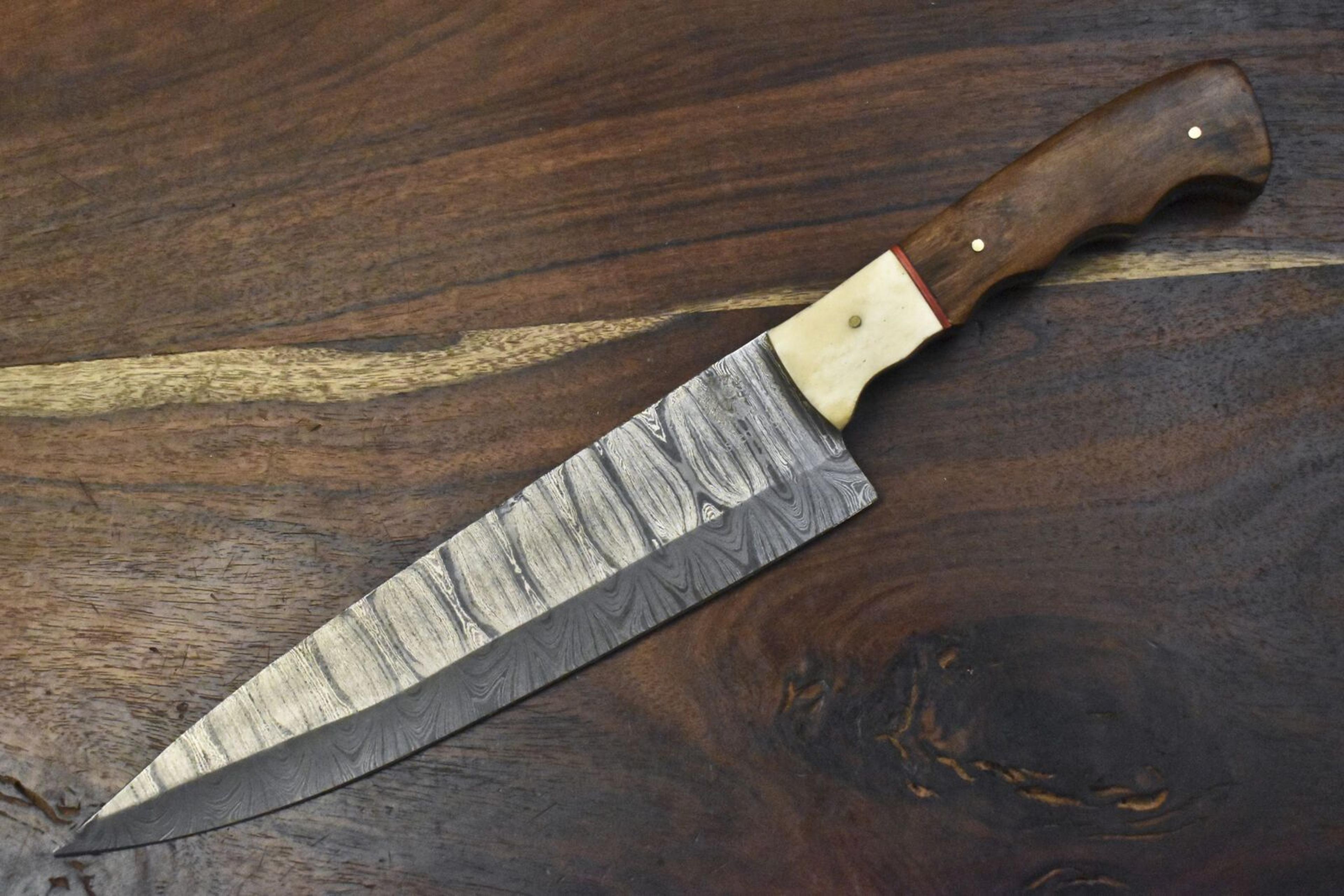handmade hand forged twist damascus chef knife | 13" kitchen knife with hardwood handle