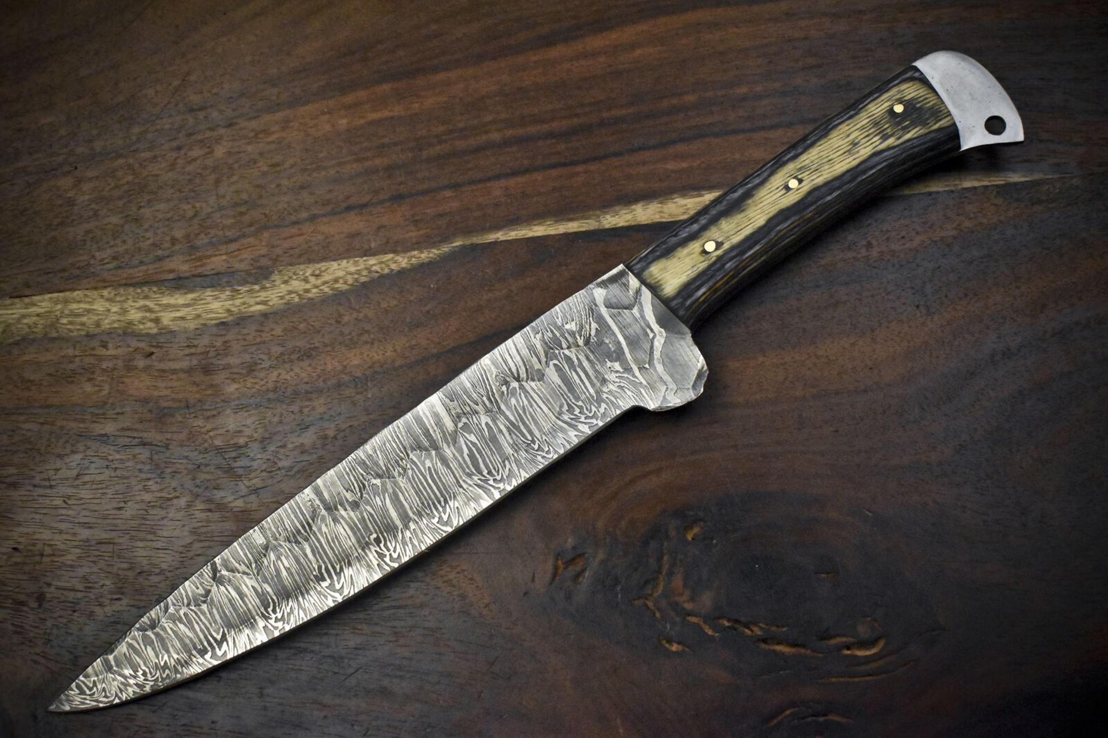 custom forged 13 inch damascus chef knife | handmade kitchen cooking knife