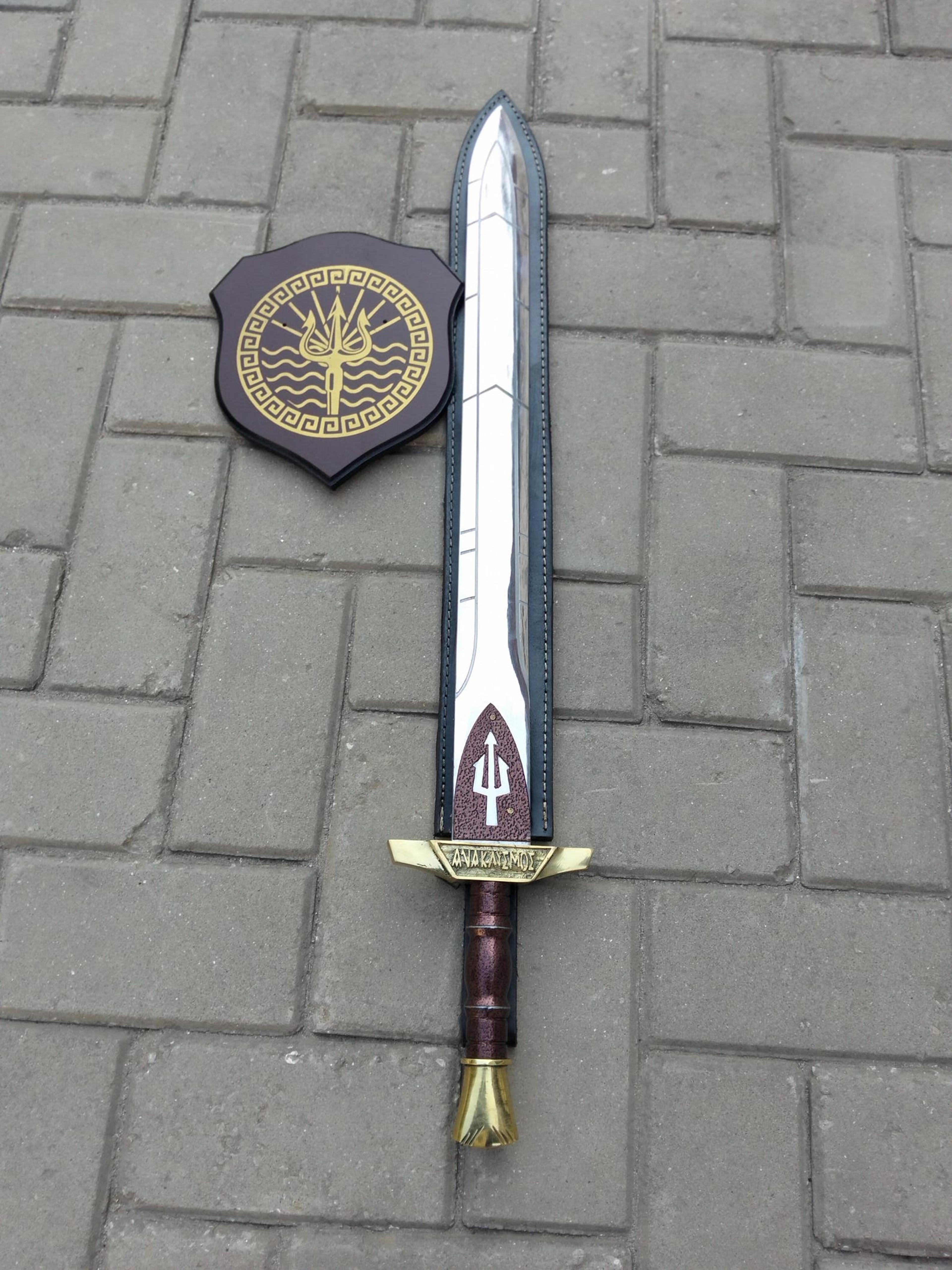 31in riptide anaklusmos sword replica stainless steel percy jackson fantasy blade with display plaque