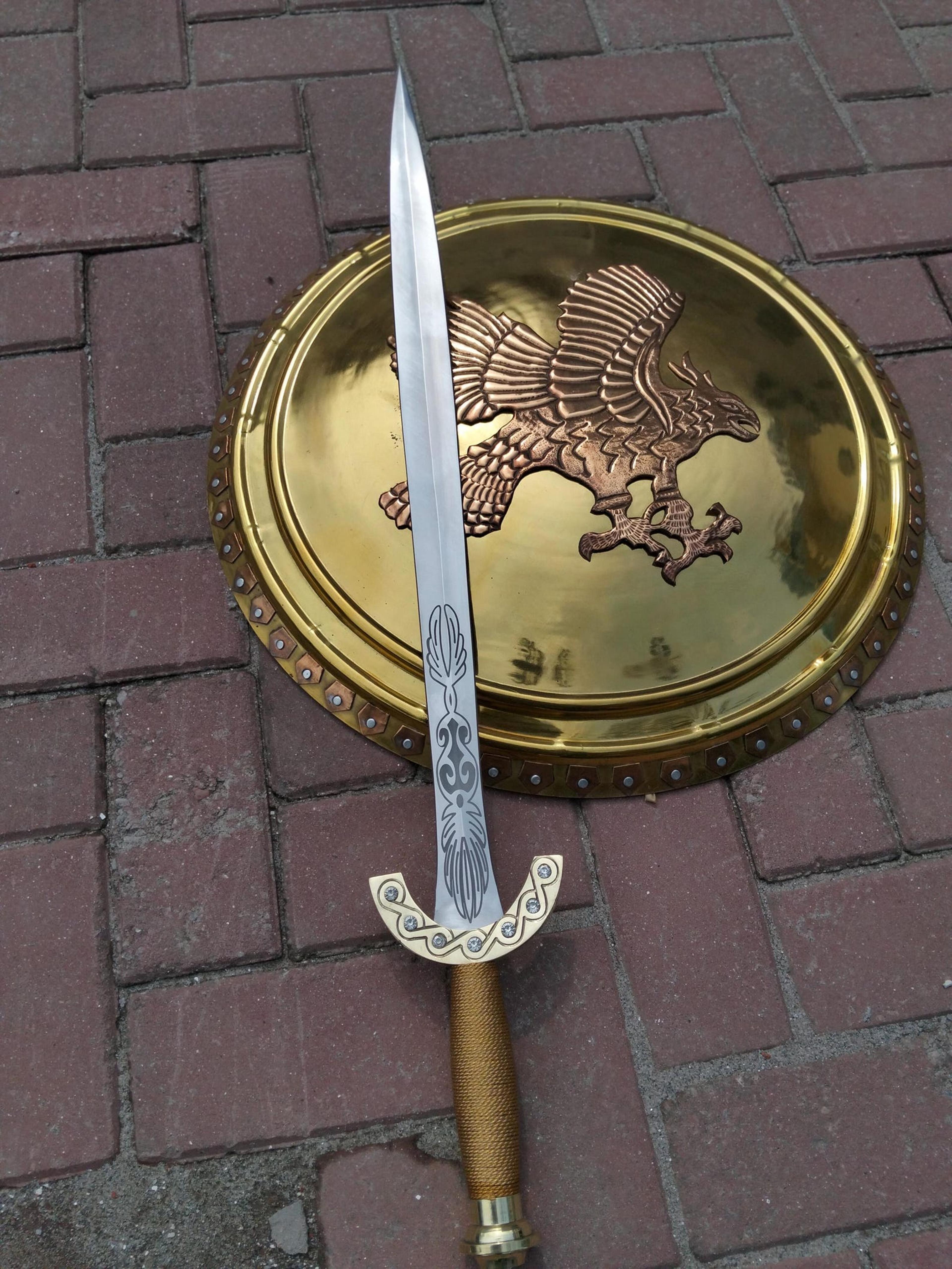 36in elven royal sword replica stainless steel engraved blade gold hilt for display, cosplay & collectors