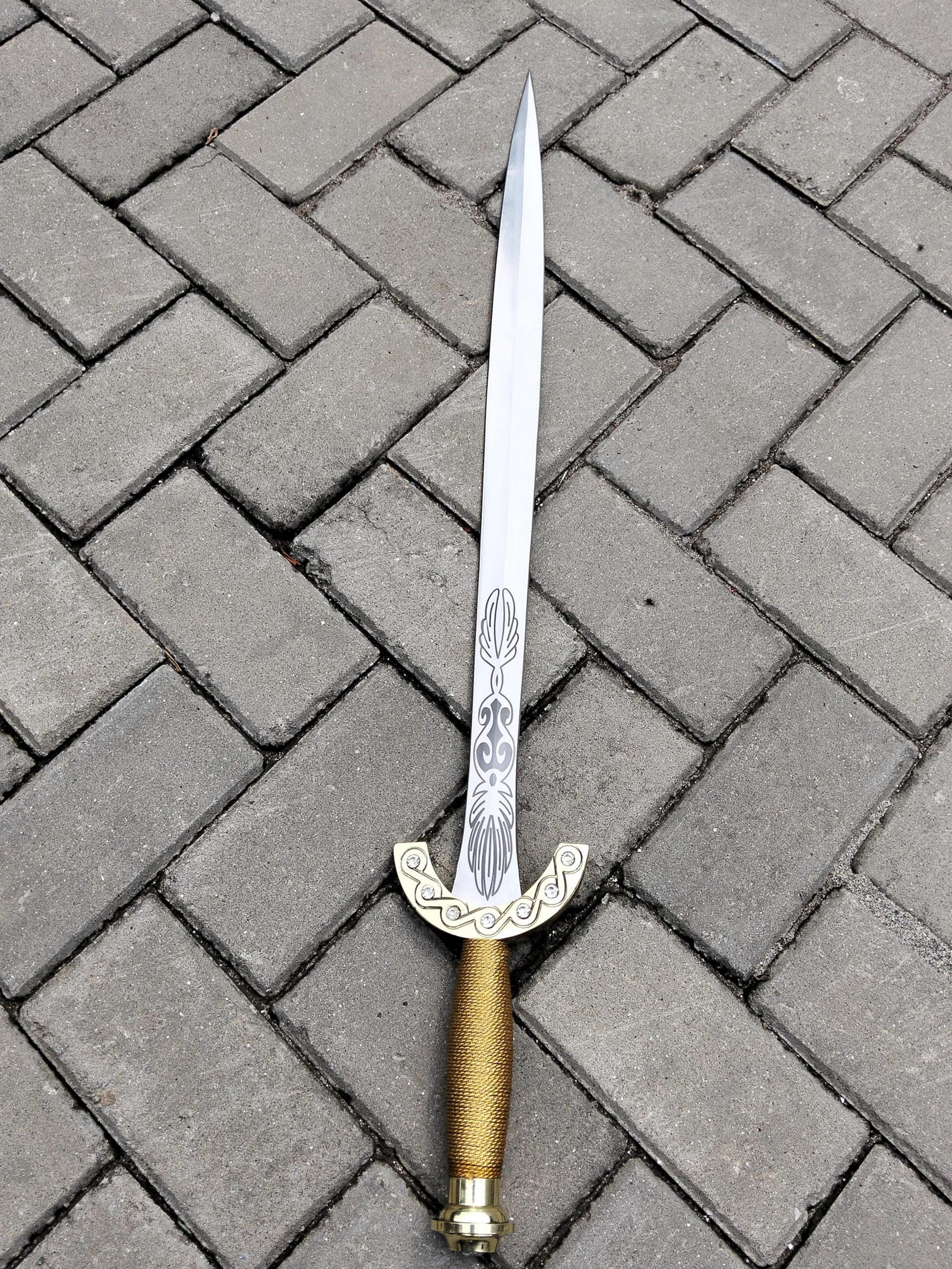 36in elven royal sword replica stainless steel engraved blade gold hilt for display & collectors