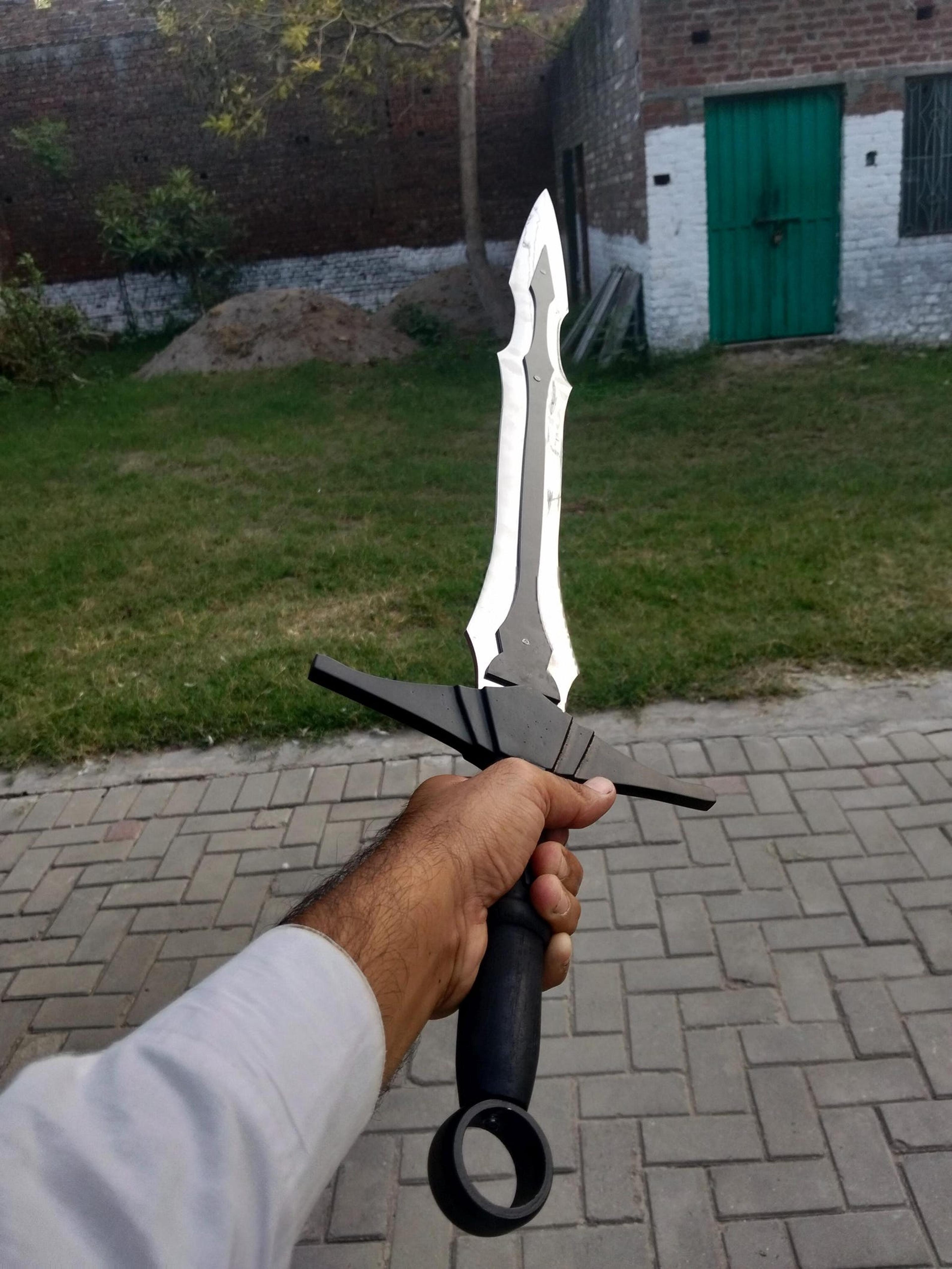 36in fantasy ring pommel sword replica stainless steel blade black grip for display, cosplay & collectors