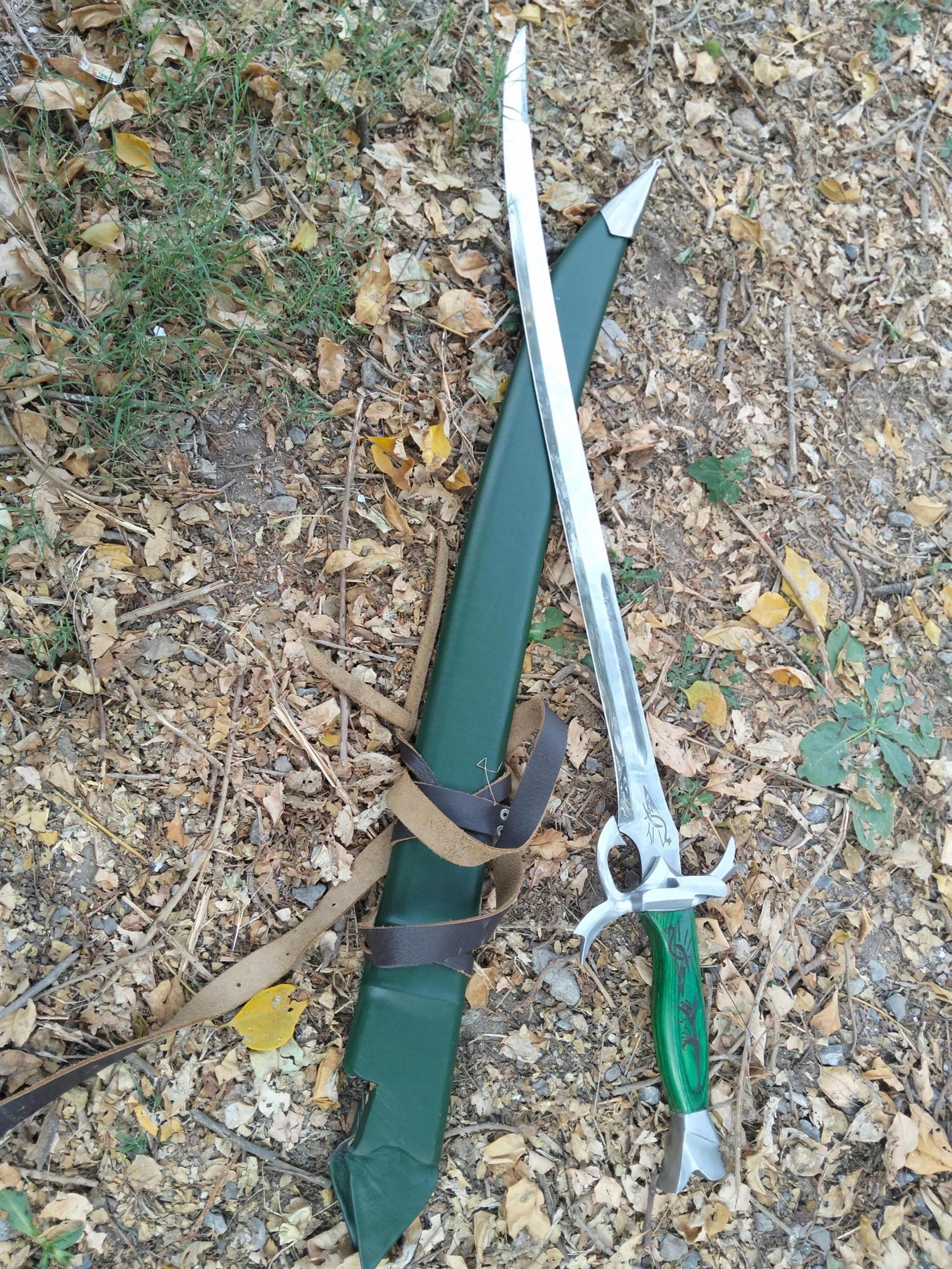 36.5in theodred sword replica – stainless steel rohan fantasy sword with green scabbard for display