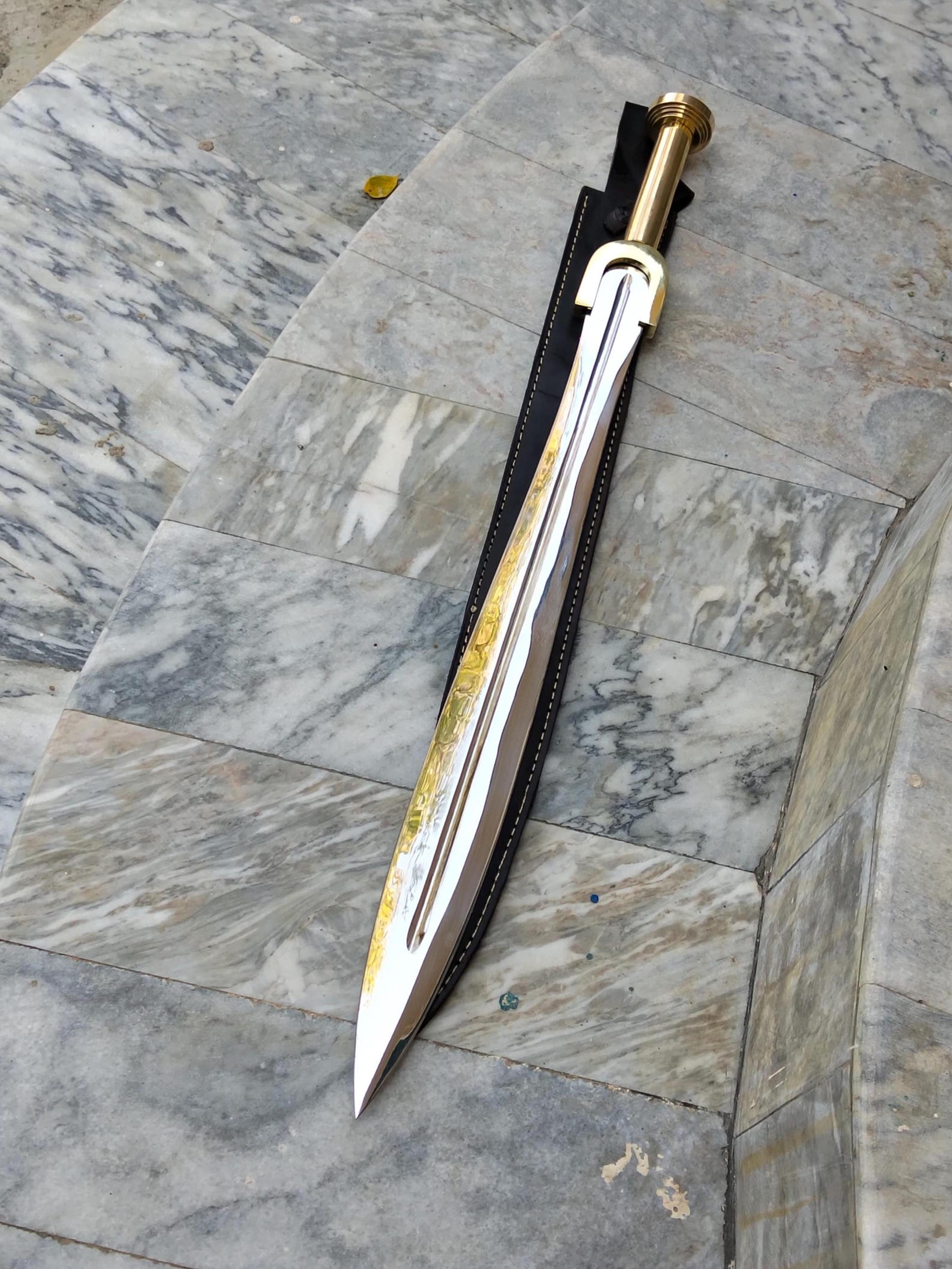 malabar coast sword replica with stainless steel blade, brass hilt & black leather sheath for collectors