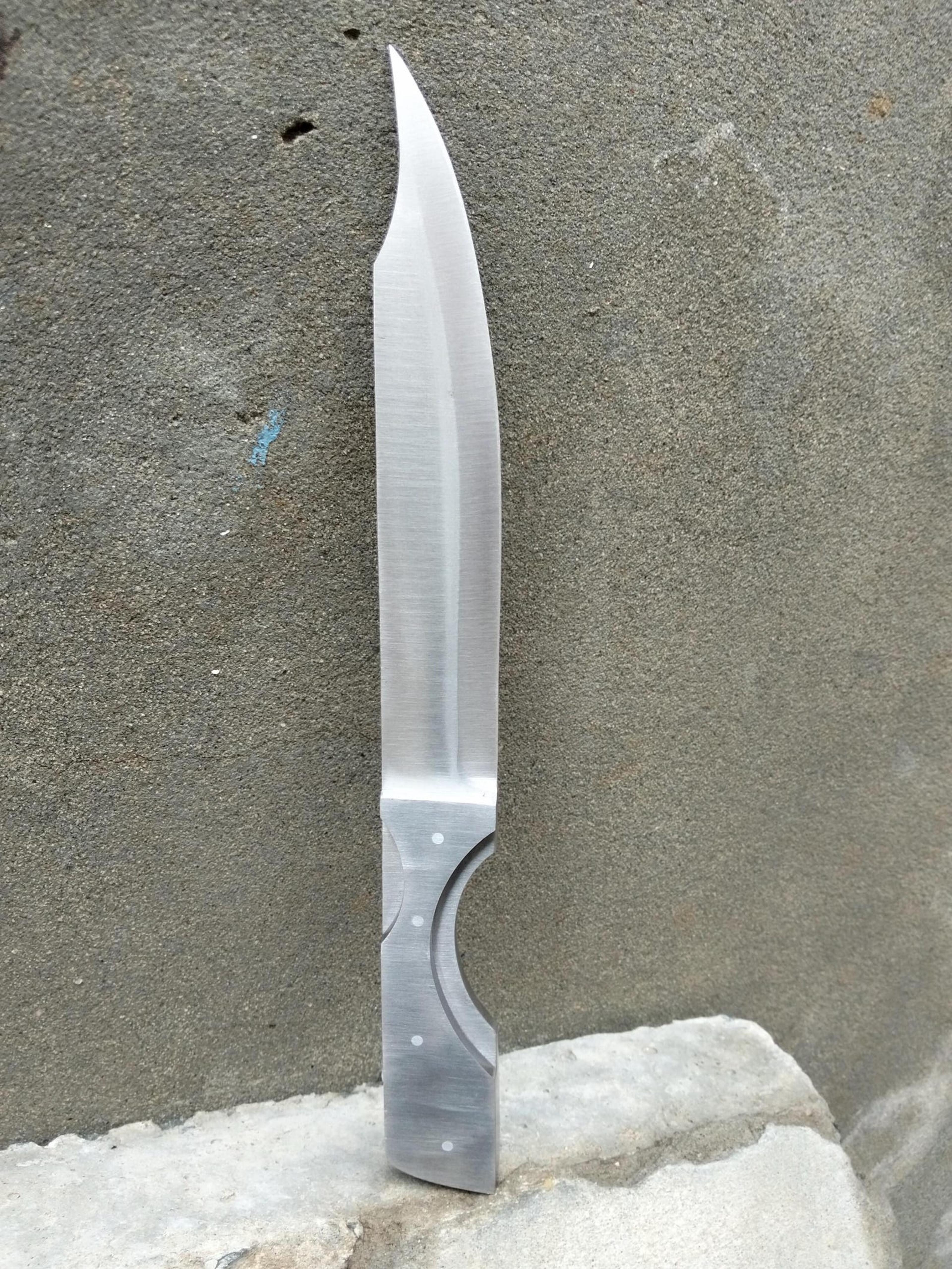 custom full-tang bowie knife blank – swept clip point steel blade ready for handle scales