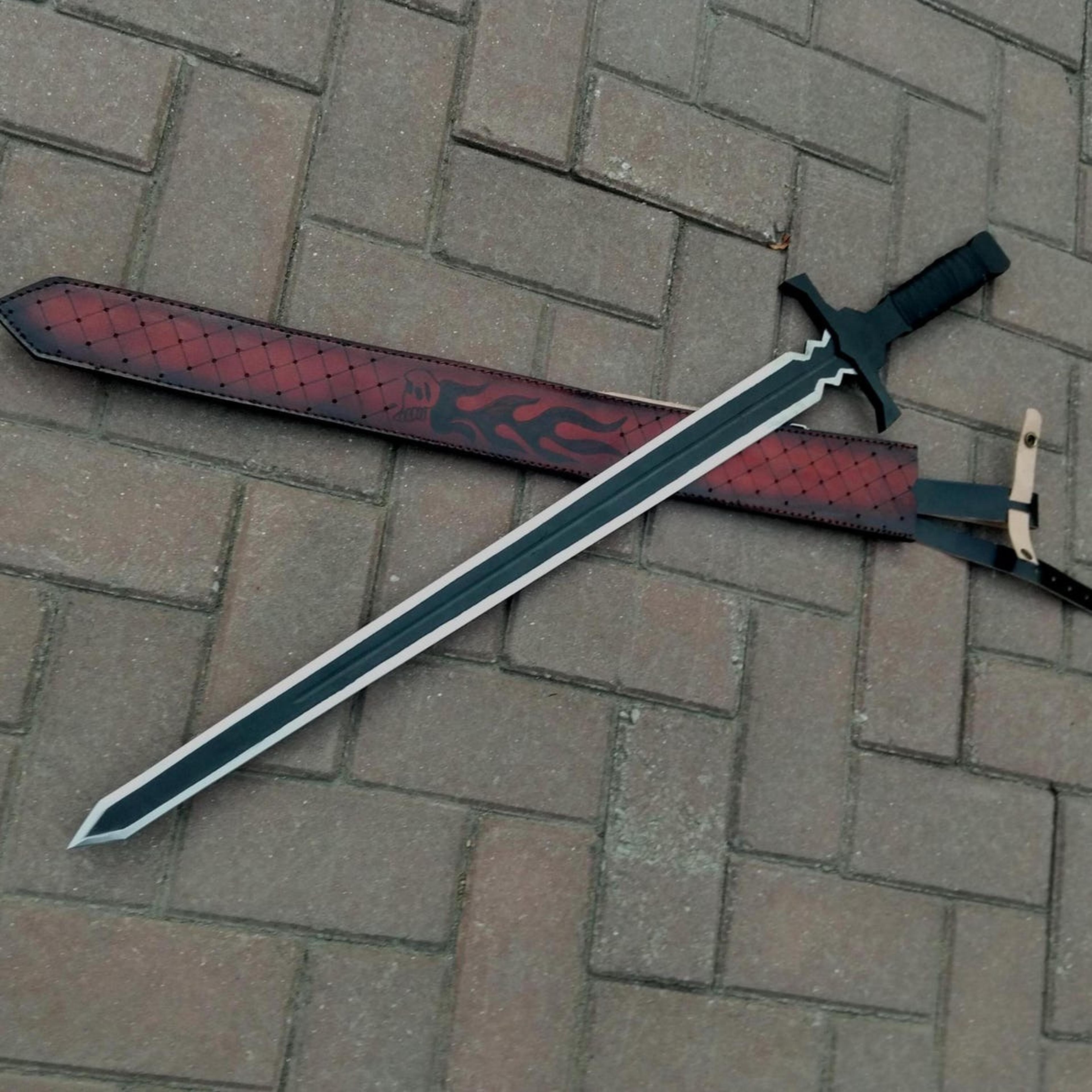 43in kirito elucidator sword replica black steel blade with red leather sheath for display & collectors