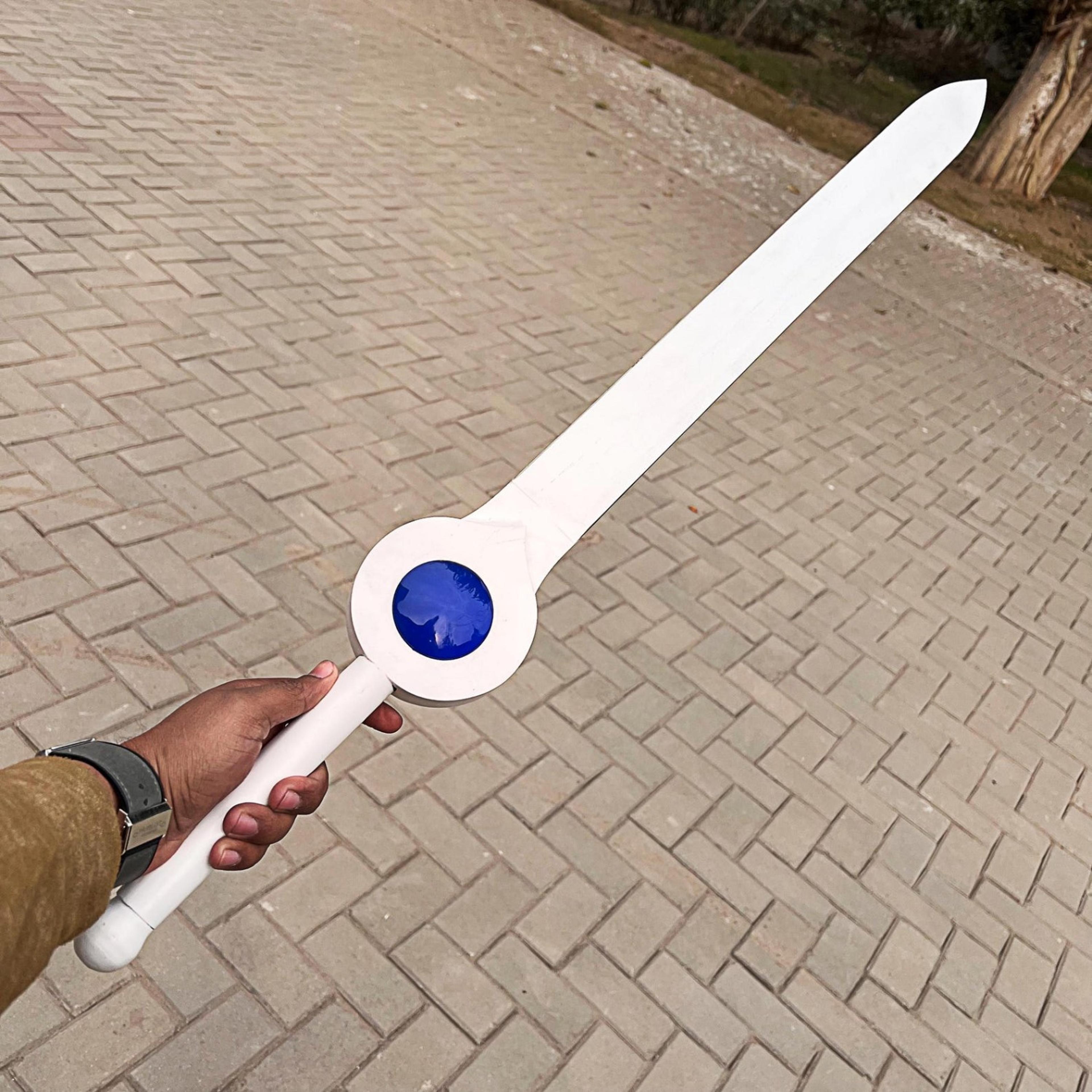 31 inch finn sword replica adventure time white stainless steel blade with blue gem for display & cosplay
