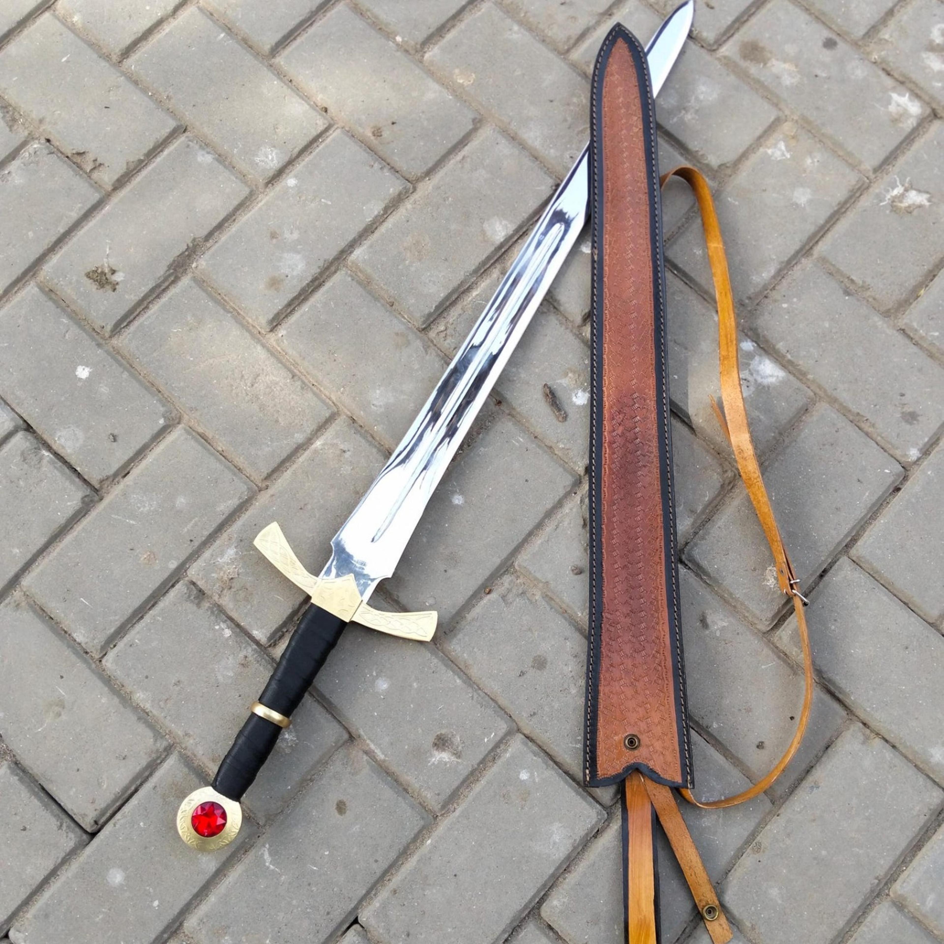 handmade goldryn ruby-pommel blade – 36" fantasy heirloom replica with leather scabbard