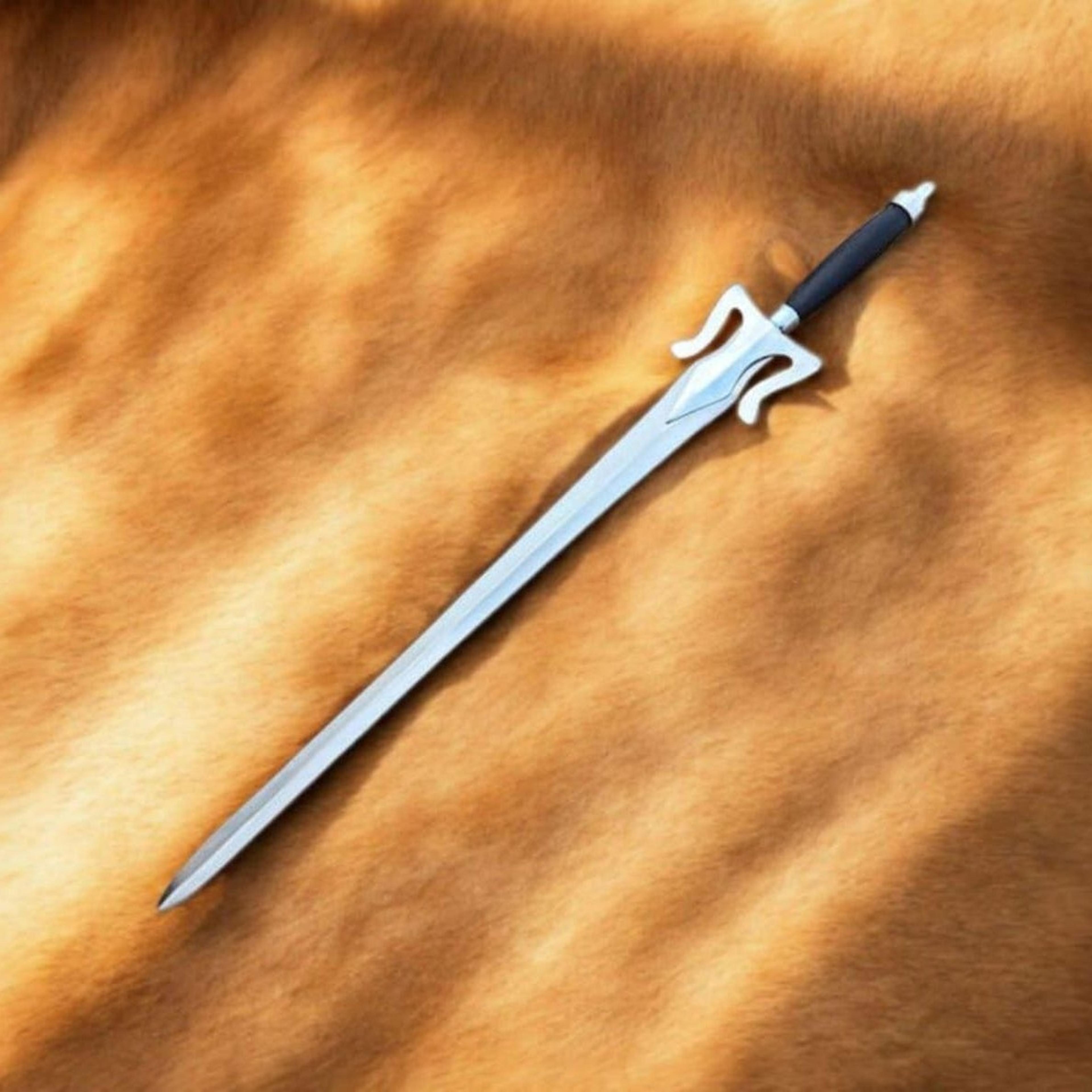 36in fantasy elven longsword replica stainless steel blade black grip for display, cosplay & collectors