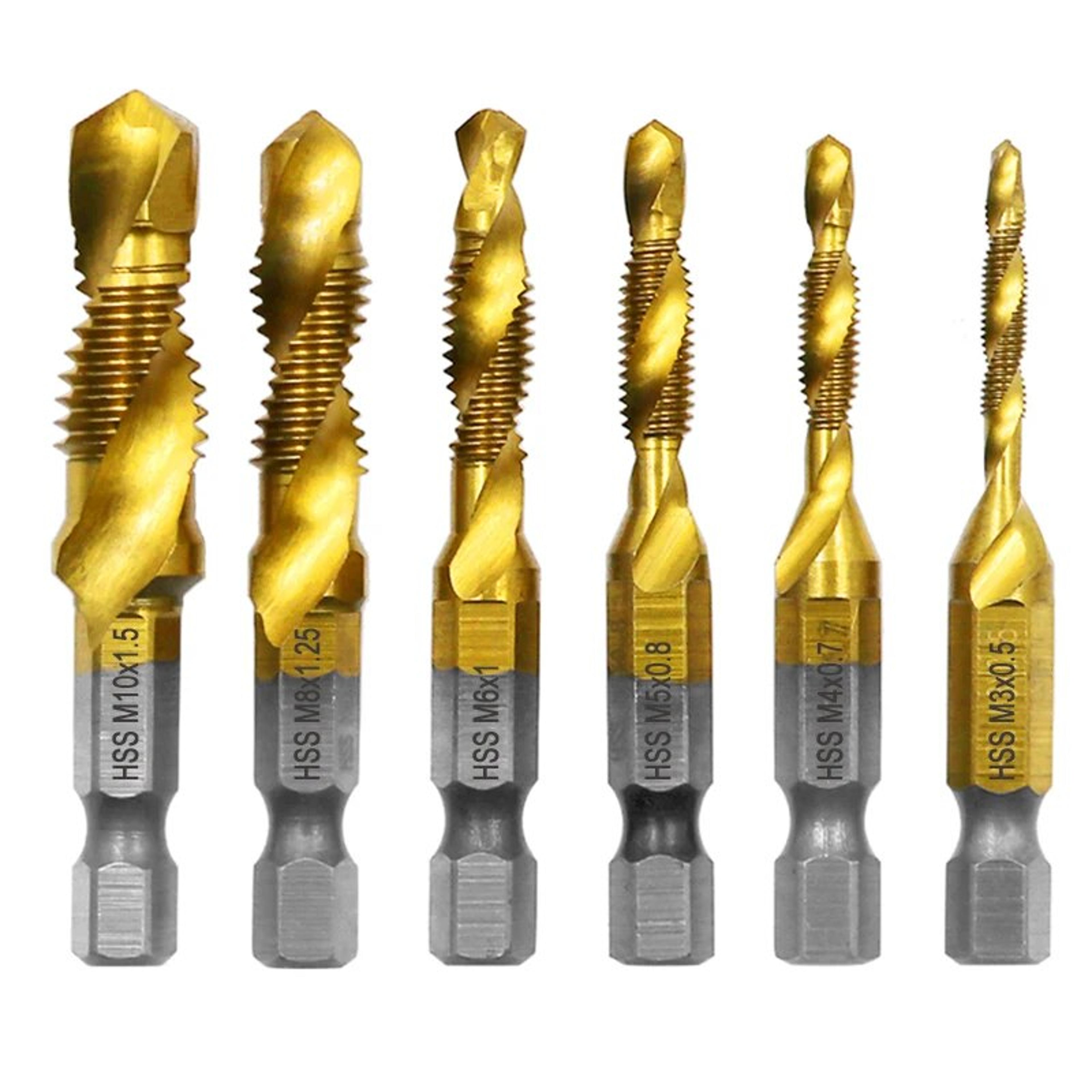 high-speed steel titanium plated composite tap drill & chamfer tool set, metal drilling & tapping kit