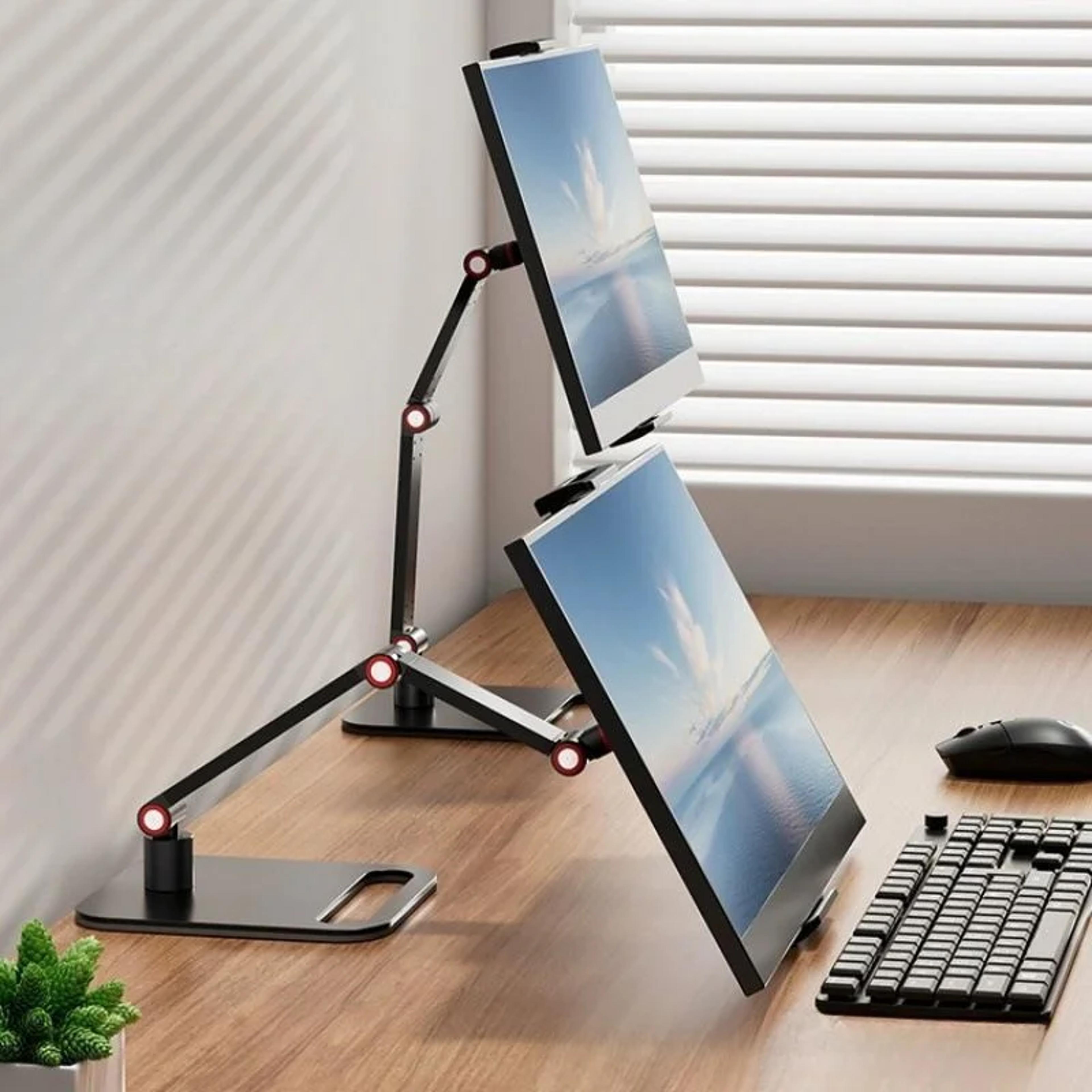 adjustable universal desk holder for 12–17.3 displays, vesa mount monitor stand with expandable base & folding design