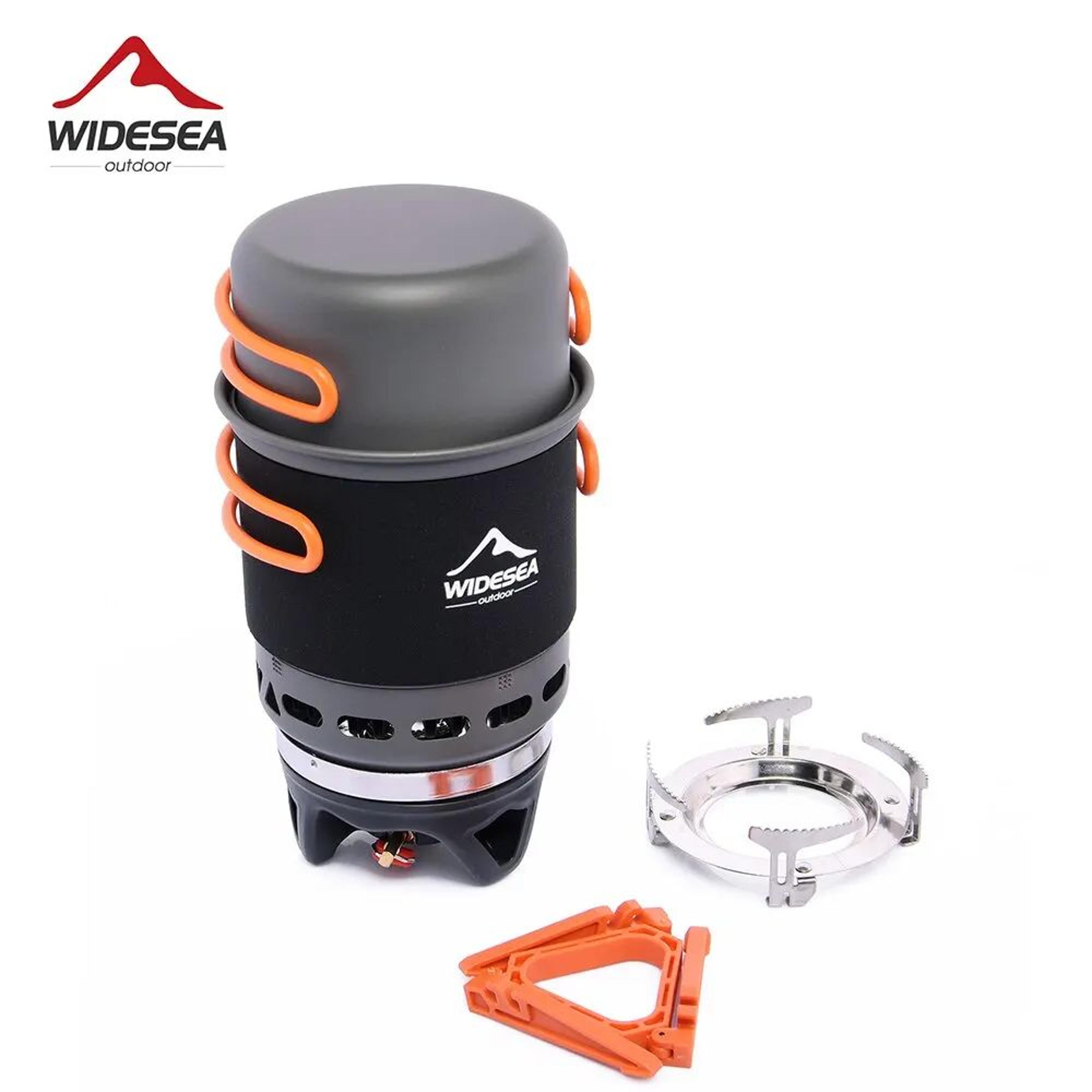 widesea outdoor camping stove set, heat exchanger pot, gas burner, and cookware for hiking & travel