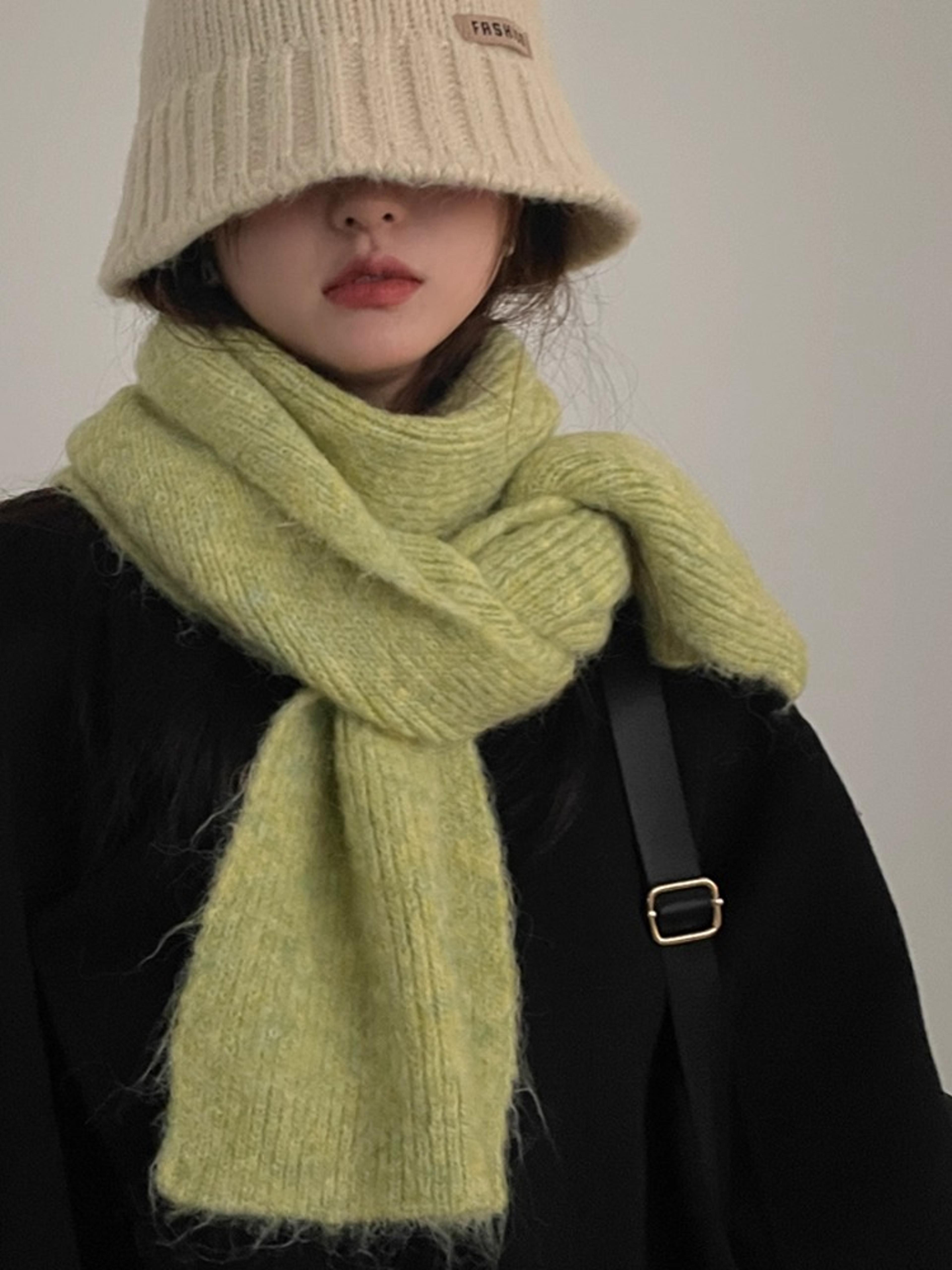 pure color woolen scarf, versatile winter neck warmer, new knitted yarn for girls and students