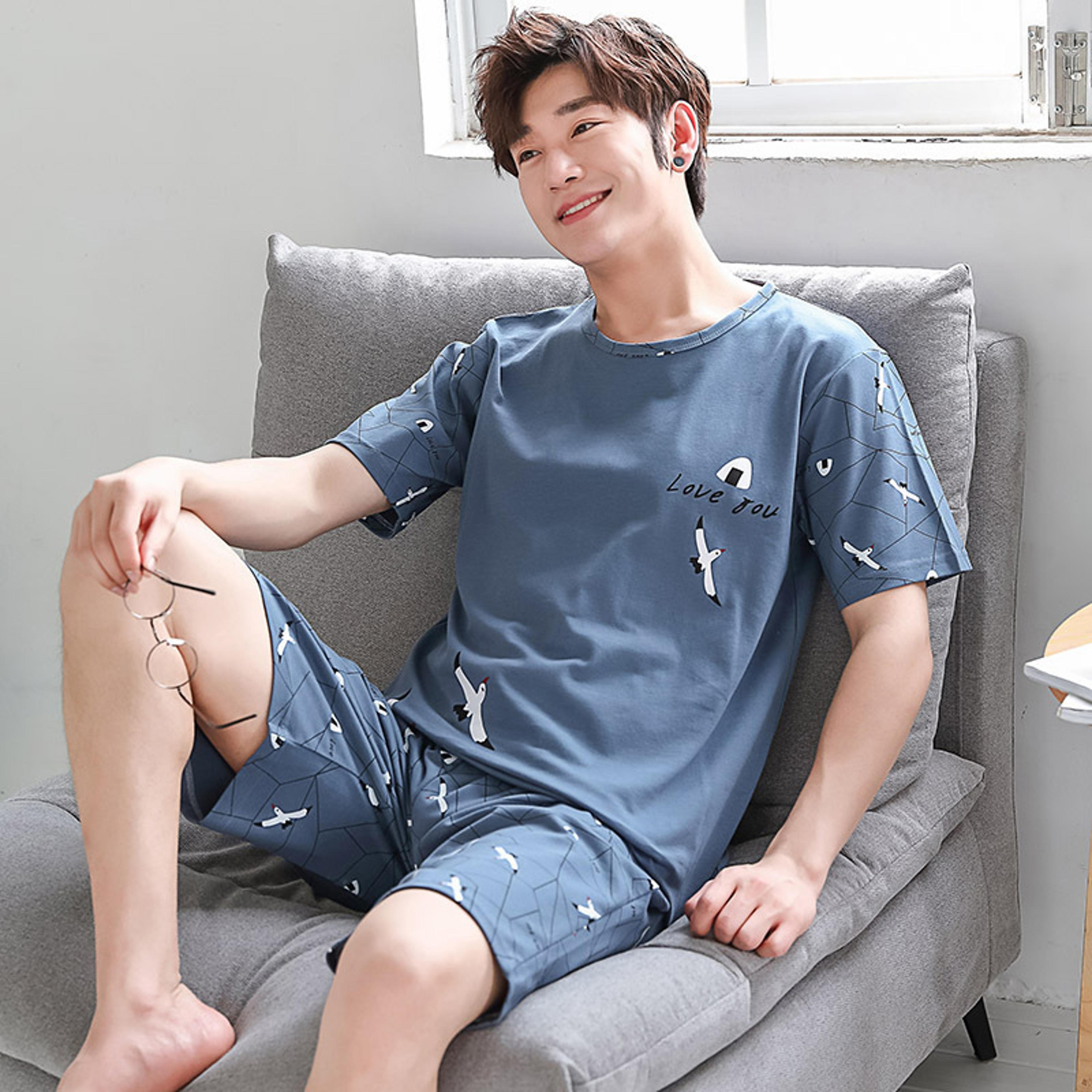 2 piece set sleepwear men large size youth pajamas striped bear home wear man nightwear loungewear comforts breathable casual