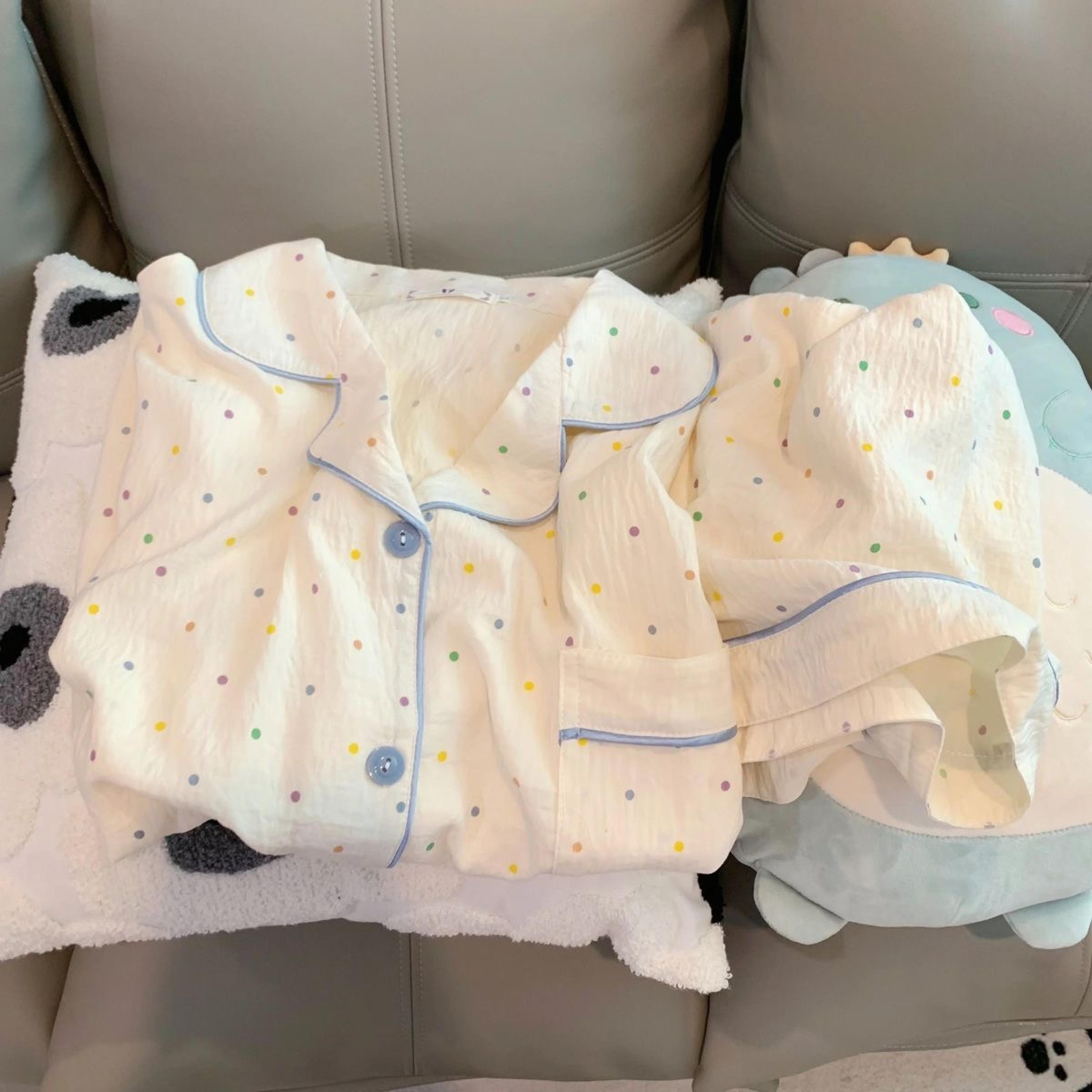 polka dot pajama set for women, cotton sleepwear top and shorts, casual comfortable home suit, sweet sleepwear outfits