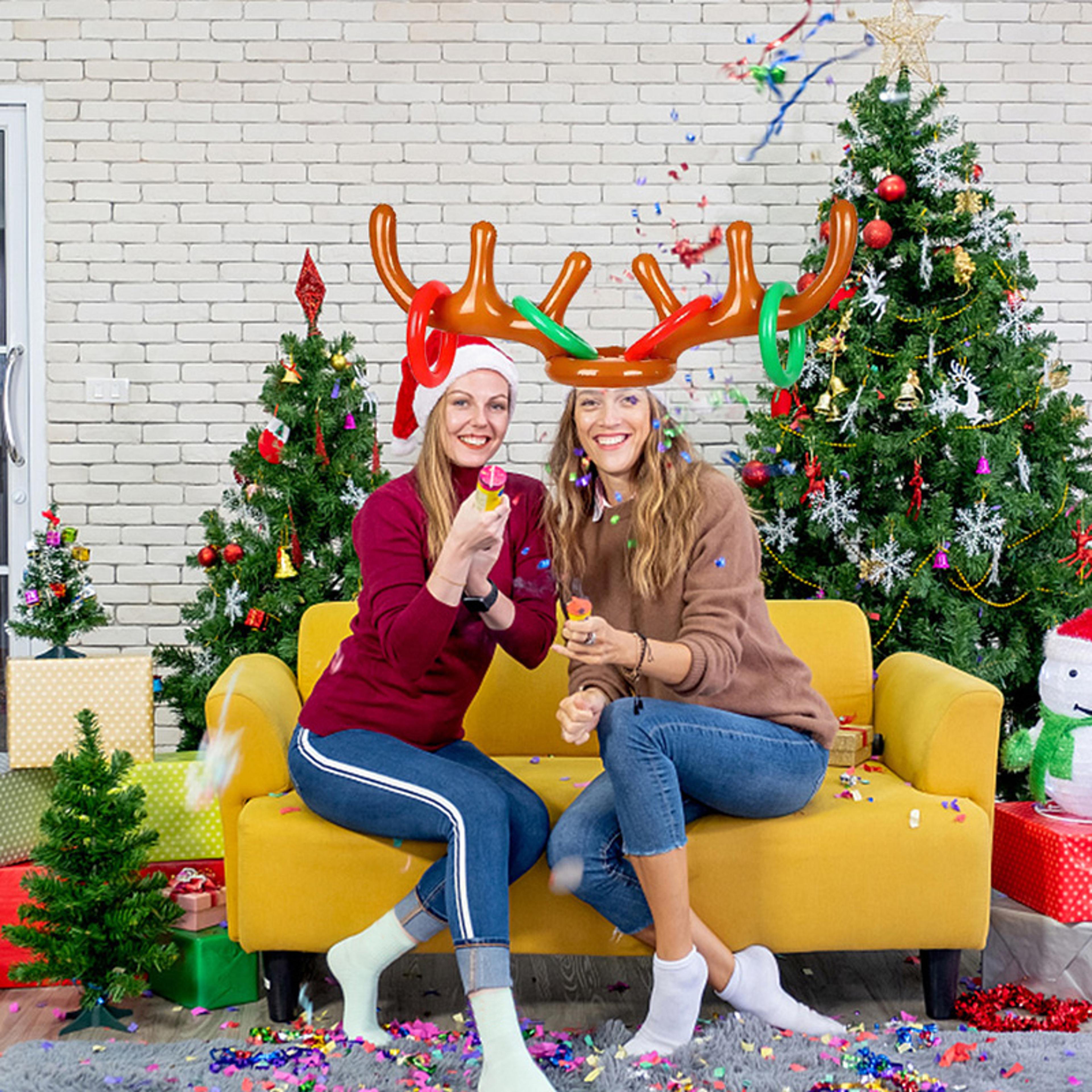 inflatable reindeer antlers ring toss game, christmas fun for family parties, new year gift, interactive holiday