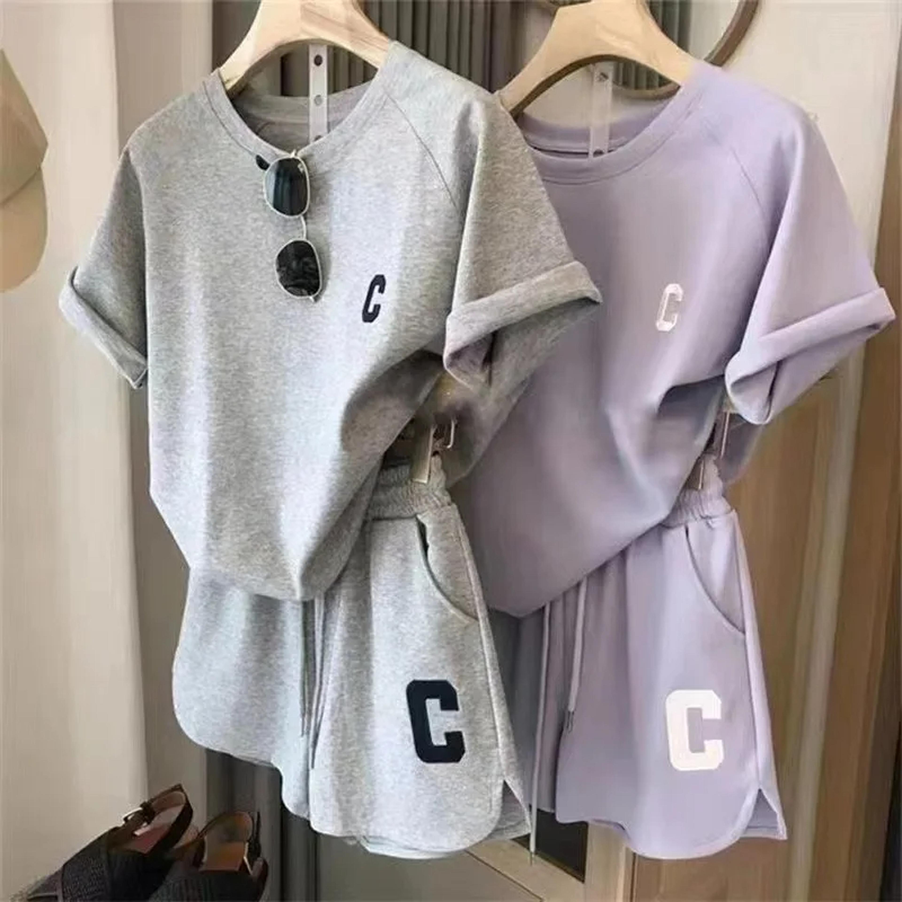 women summer loose t-shirt, casual shorts sports print pajamas, letter casual suit, large size, comfortable short pajama