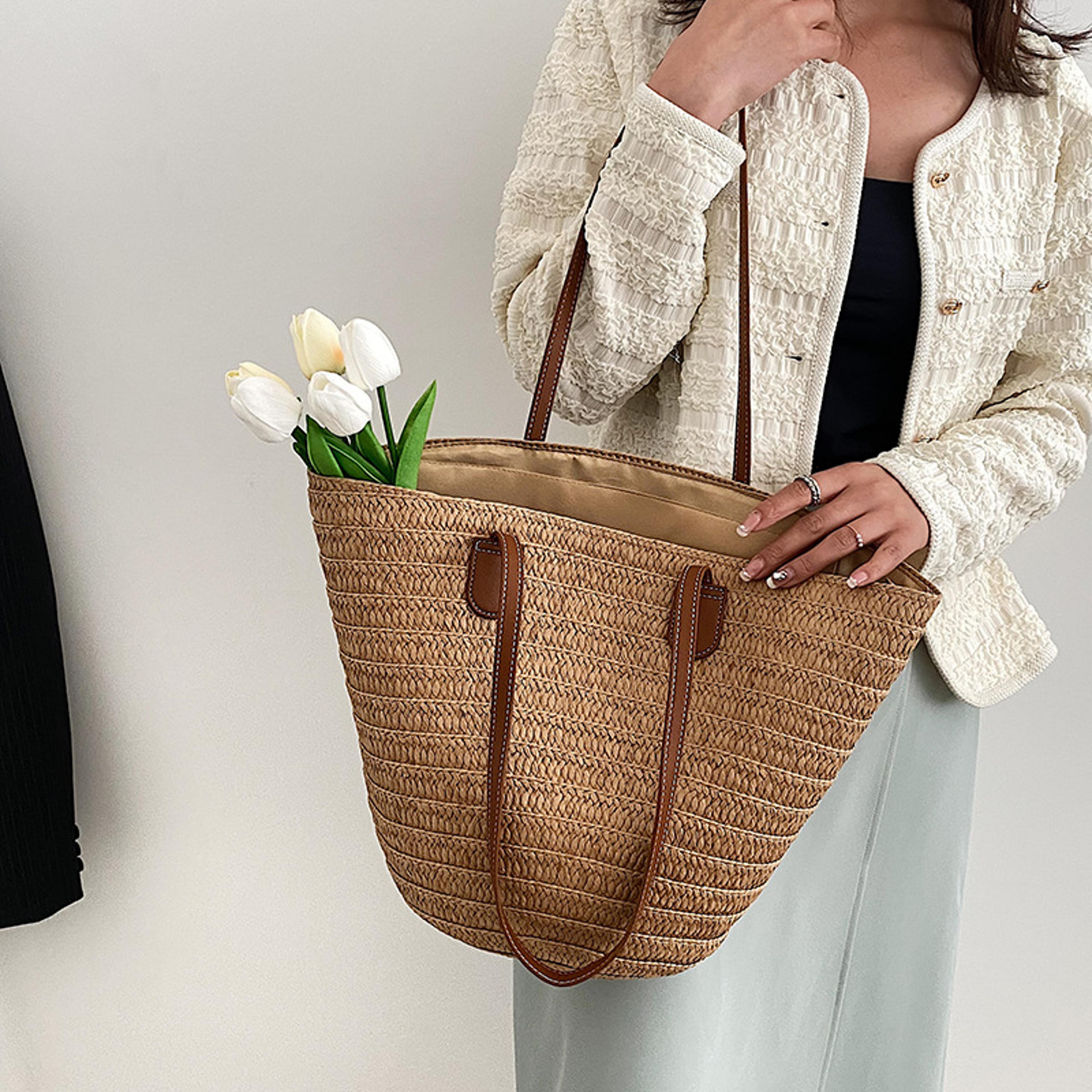 fashion women's large capacity shoulder bag, straw woven basket handbag, luxury designer beach bag, bali shopper tote
