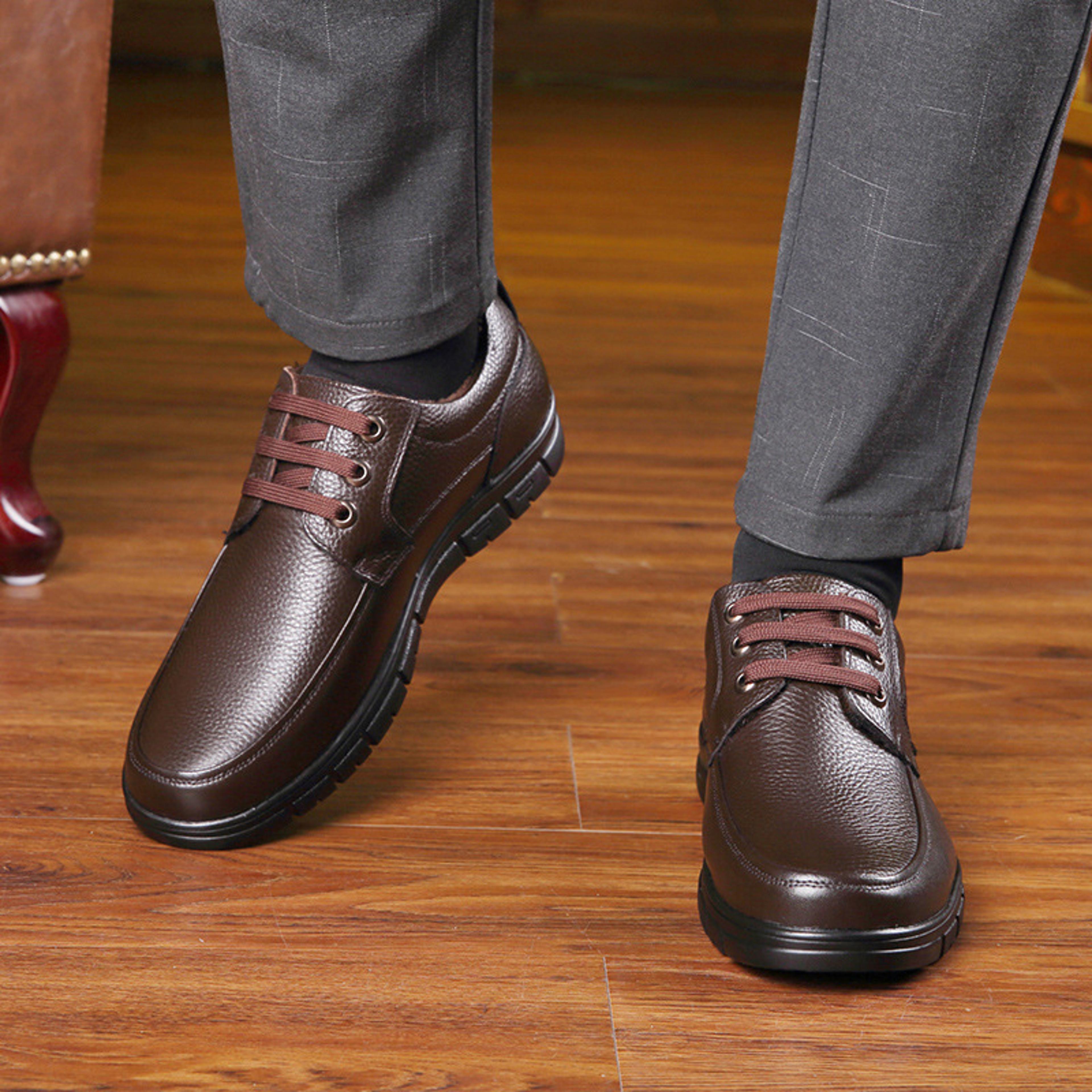 genuine leather casual shoes for men, soft sole lace-up loafers, lightweight luxury brand shoes for old man, dad gift