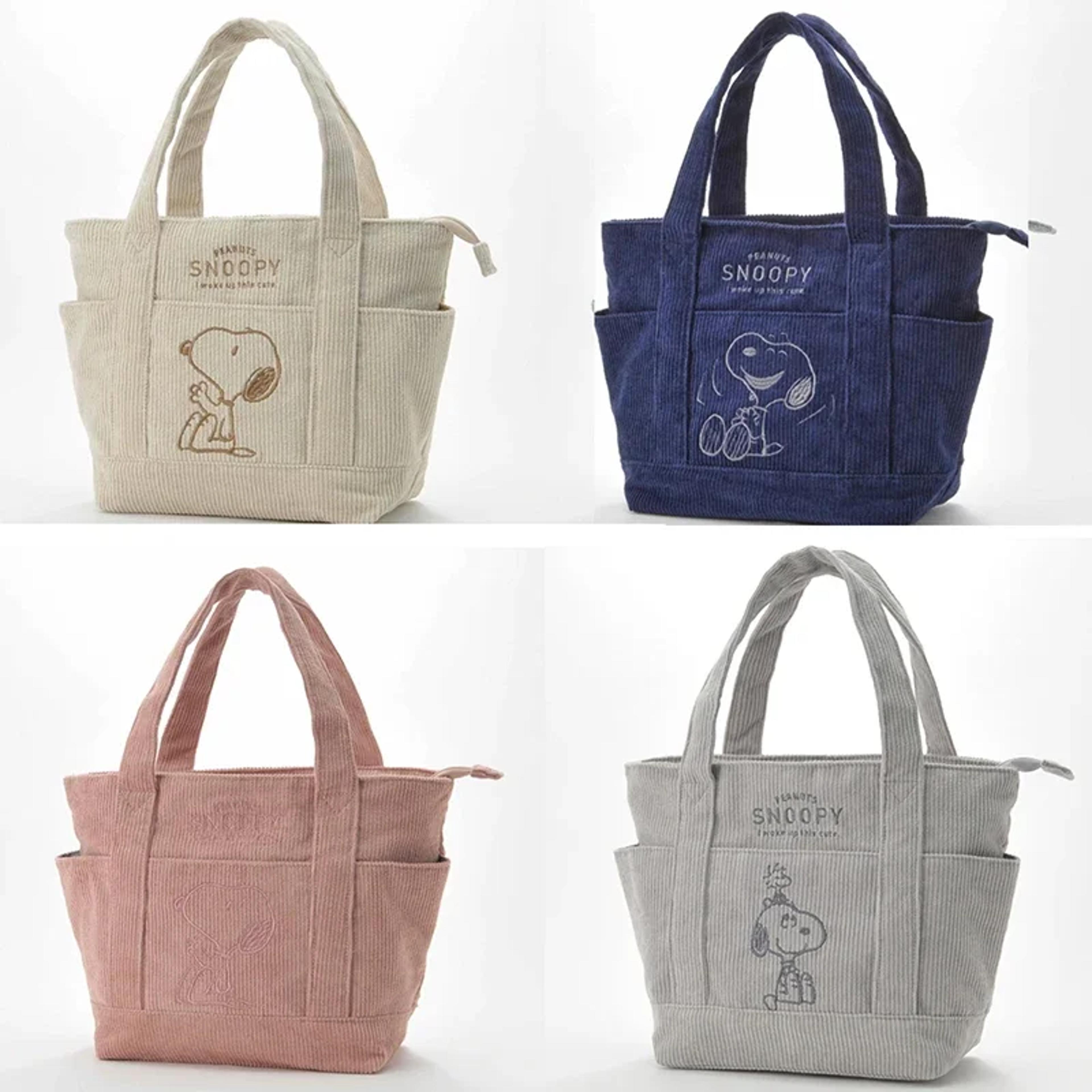 cute snoopy disney series corduroy tote bag, casual hundred students large handbag, zipper shoulder large bag