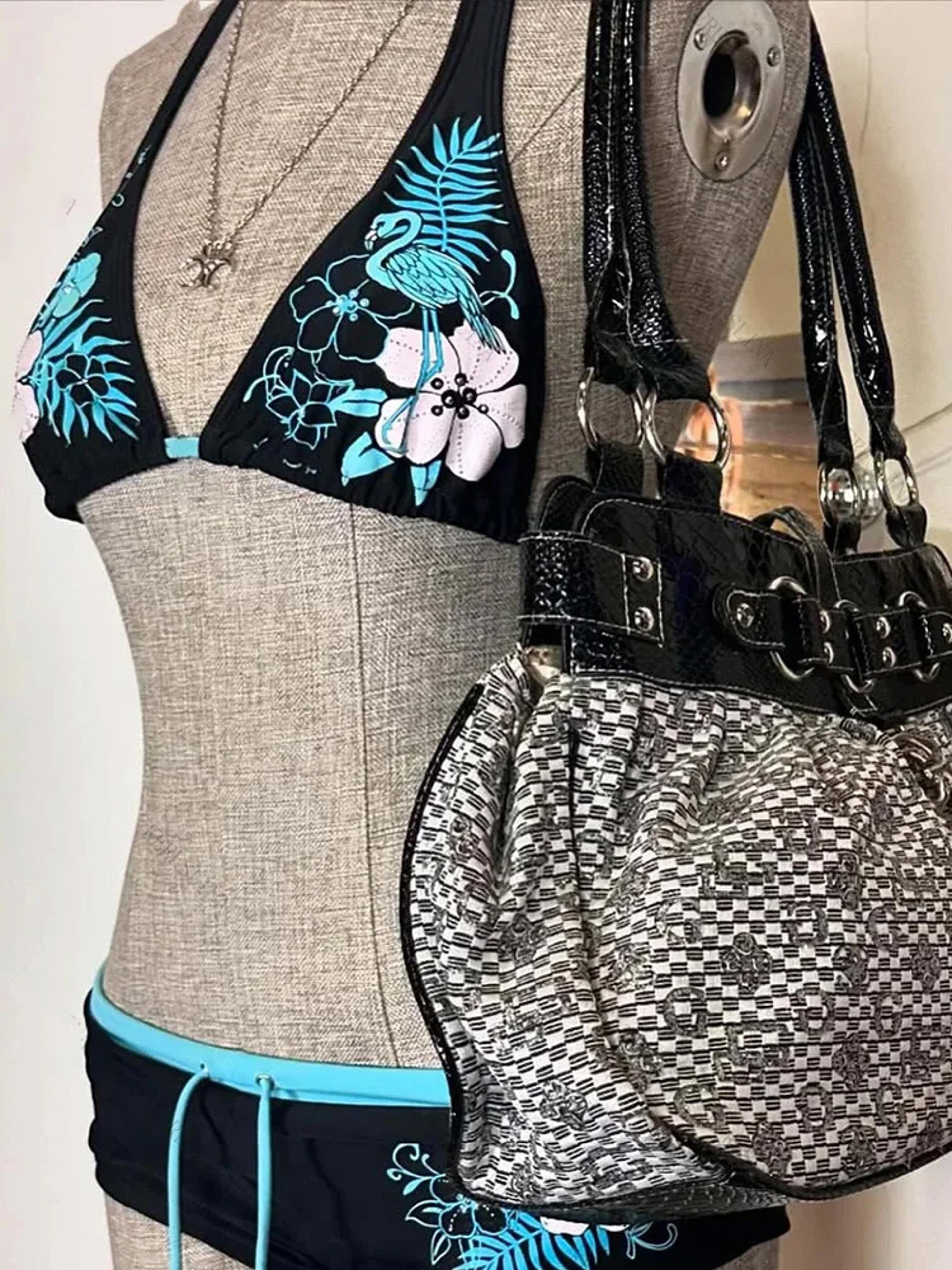 sexy women's bathing bikini, vintage flower print halter swimwear, high street beach fashion set