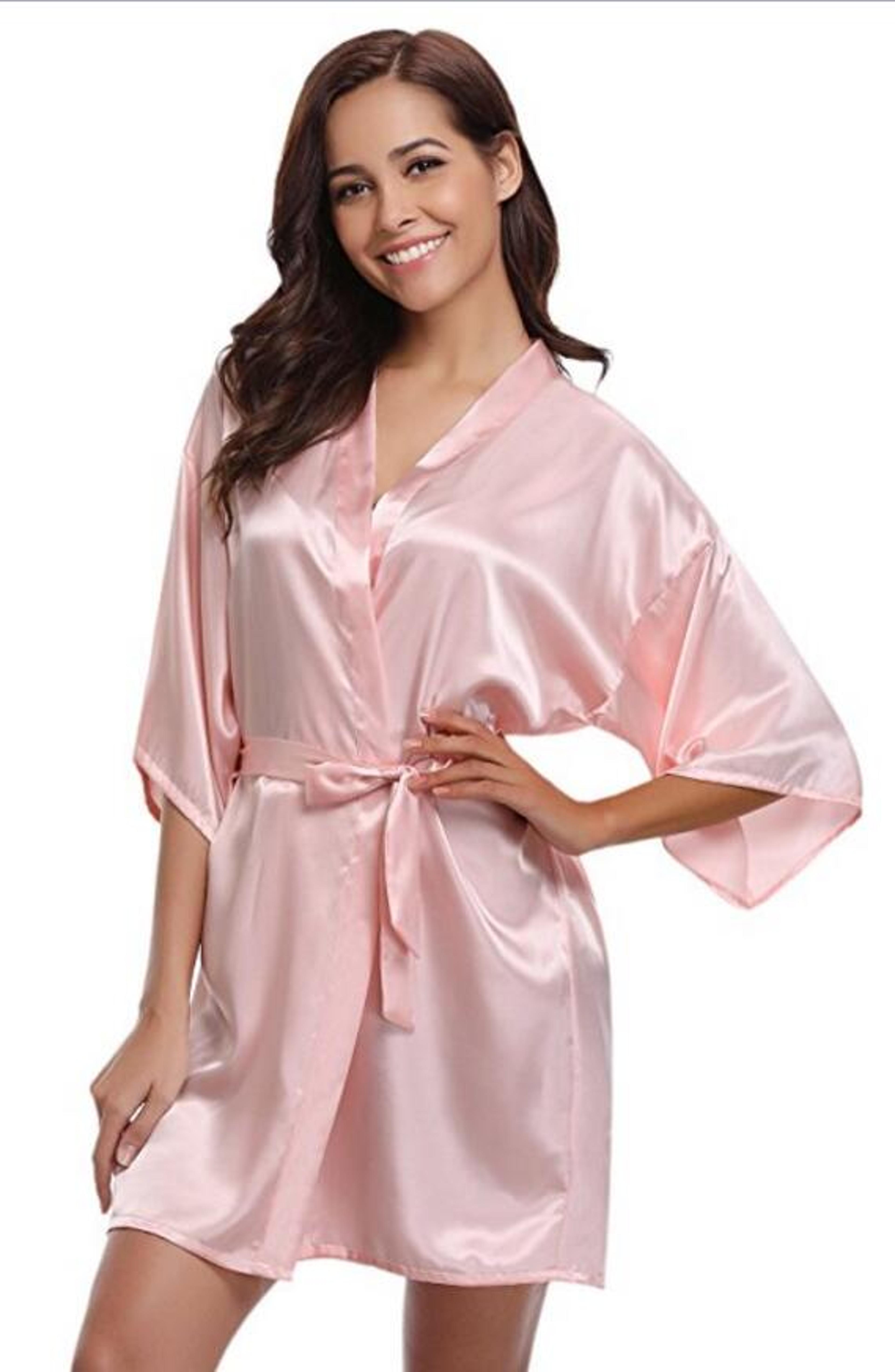 women silk bridesmaid robes, sexy navy blue satin kimono bathrobe, new silk robe ladies dressing gown