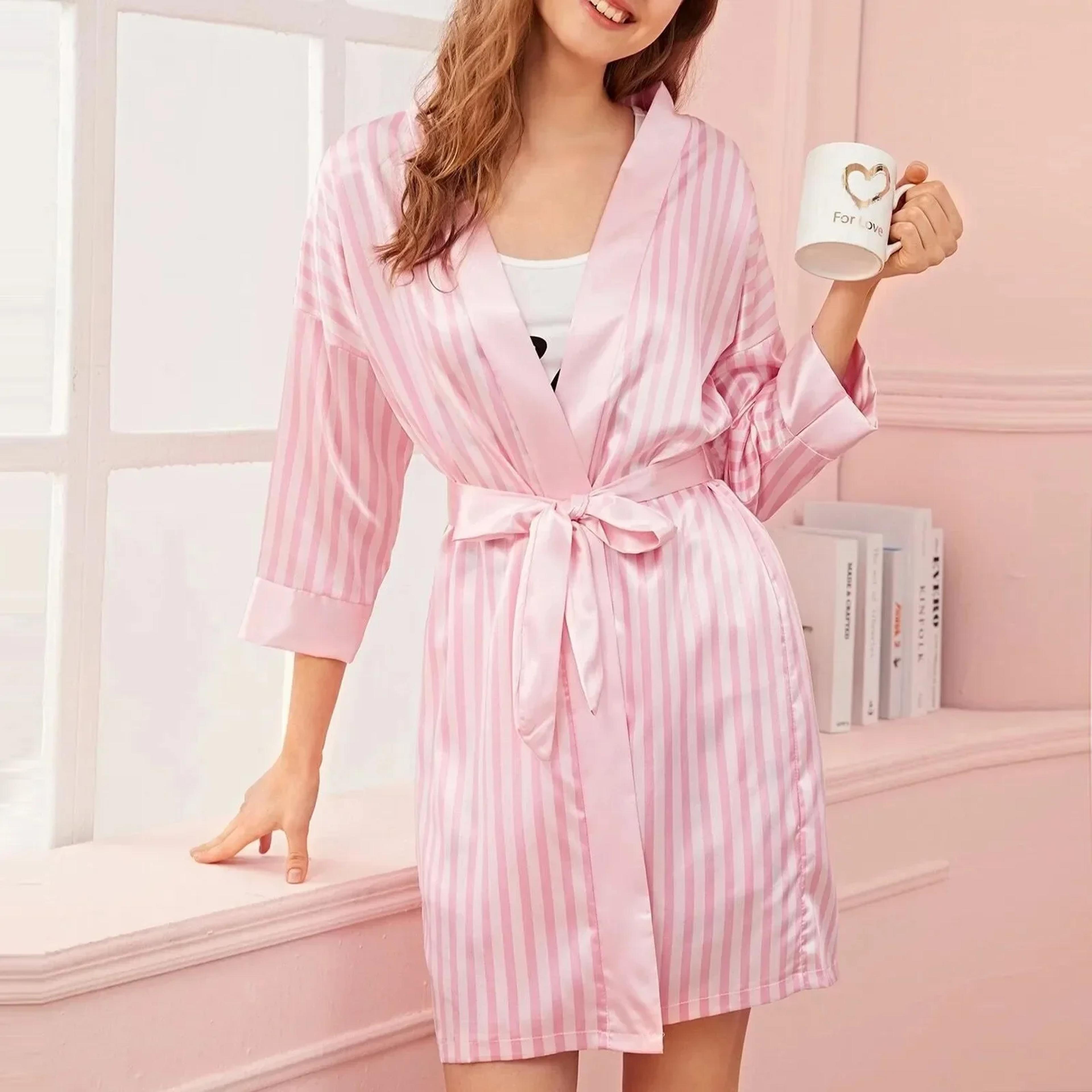 women nightdress underwear, satin silk sleepwear robes, striped sexy lingerie pajamas, long-sleeve casual home wear