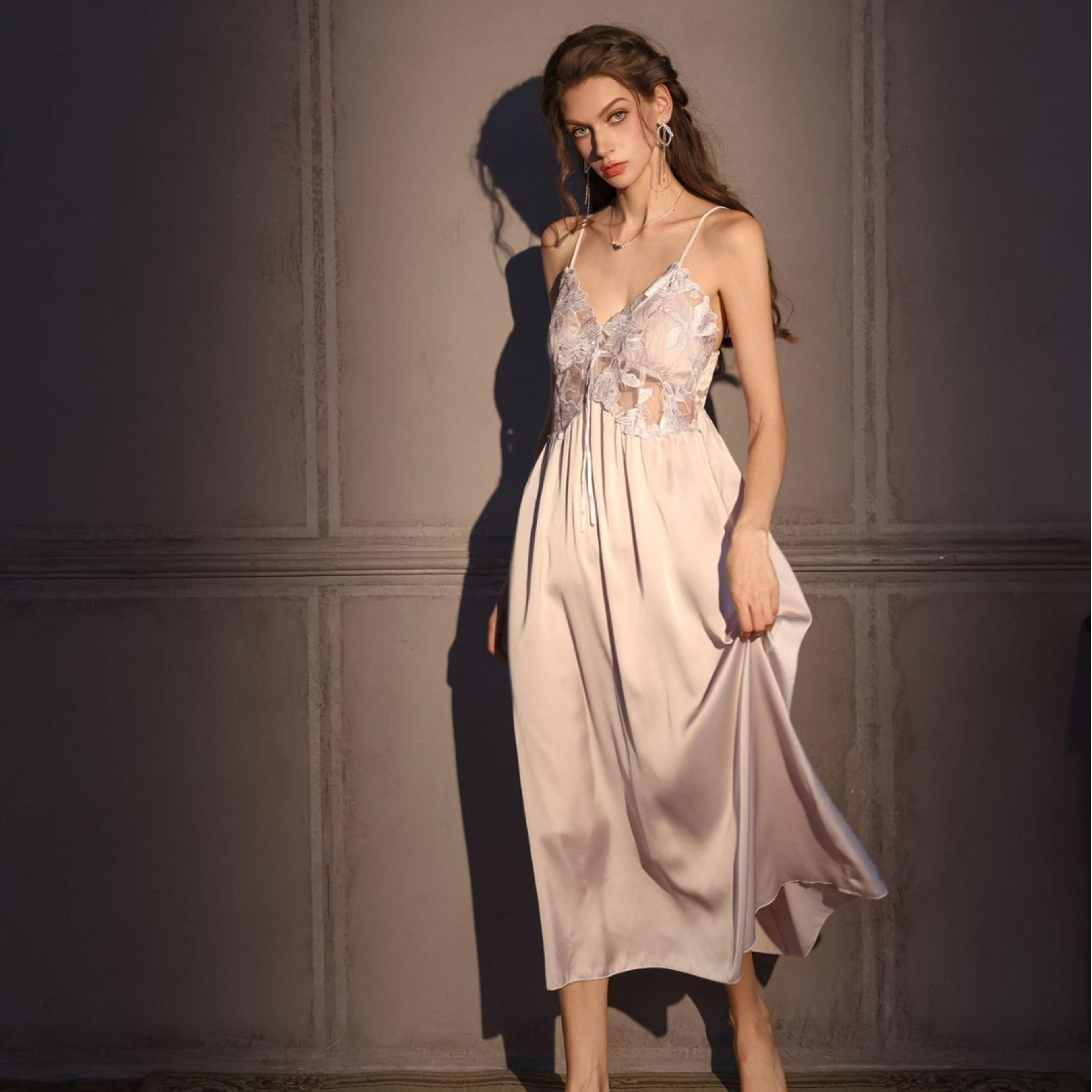 long dress sleepwear Rose Ruffle Nightgown Cotton Long Sleeve