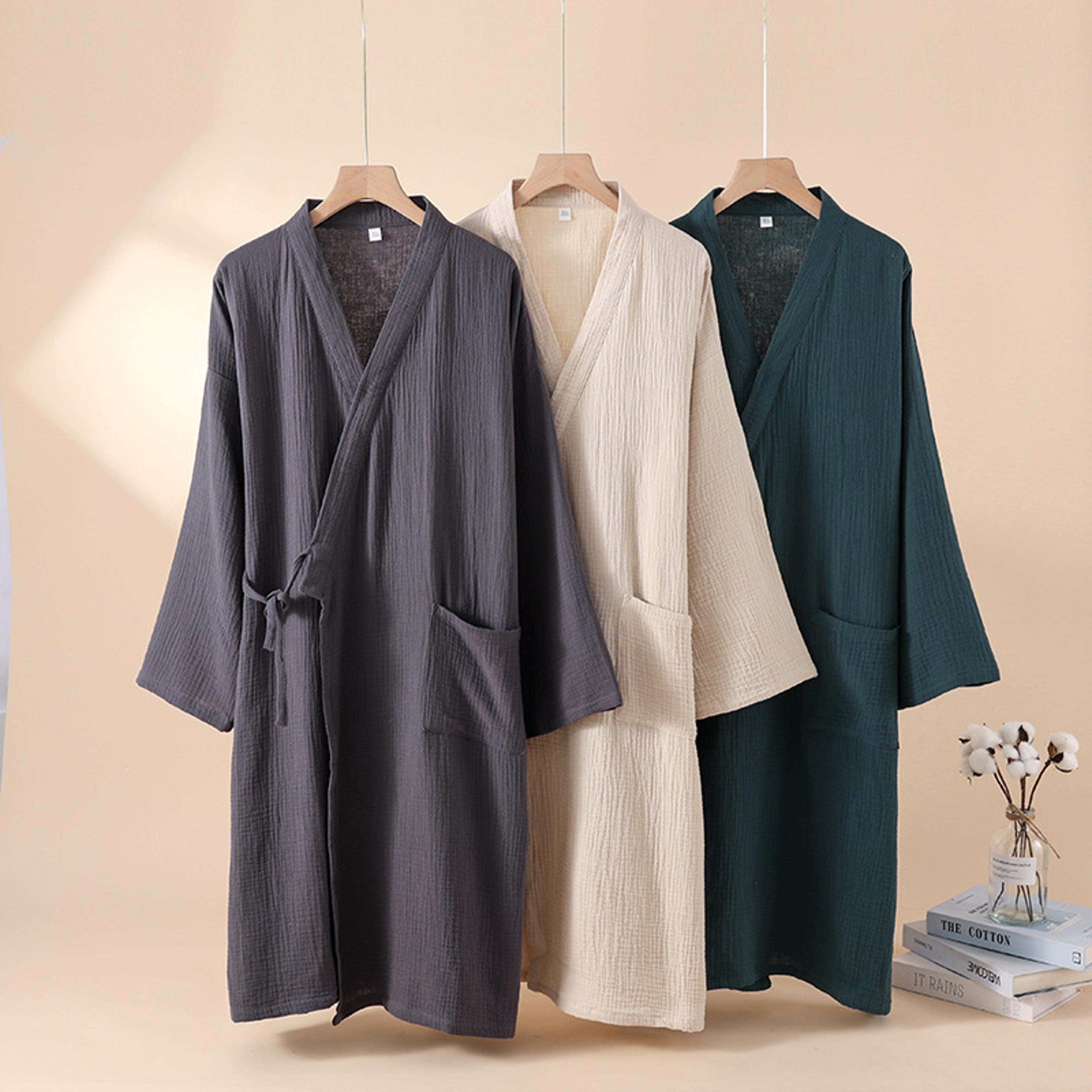 men's and women's kimono robes, sleepwear cotton yarn bathrobe, tied cardigan thin home clothes, couple robes