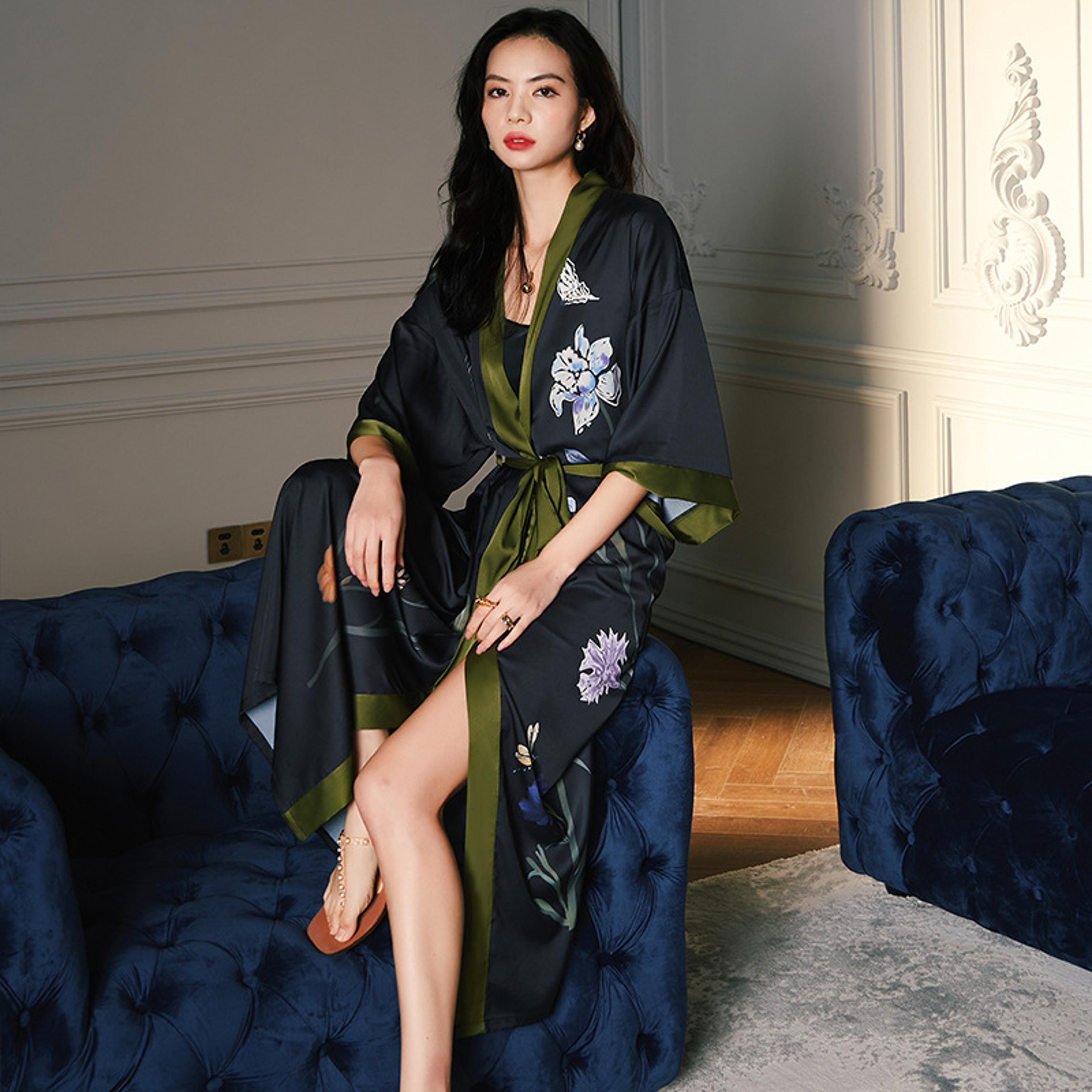 sexy rayon black print flower long robe, summer half sleeve bathrobe gown, comfortable nightgown for women