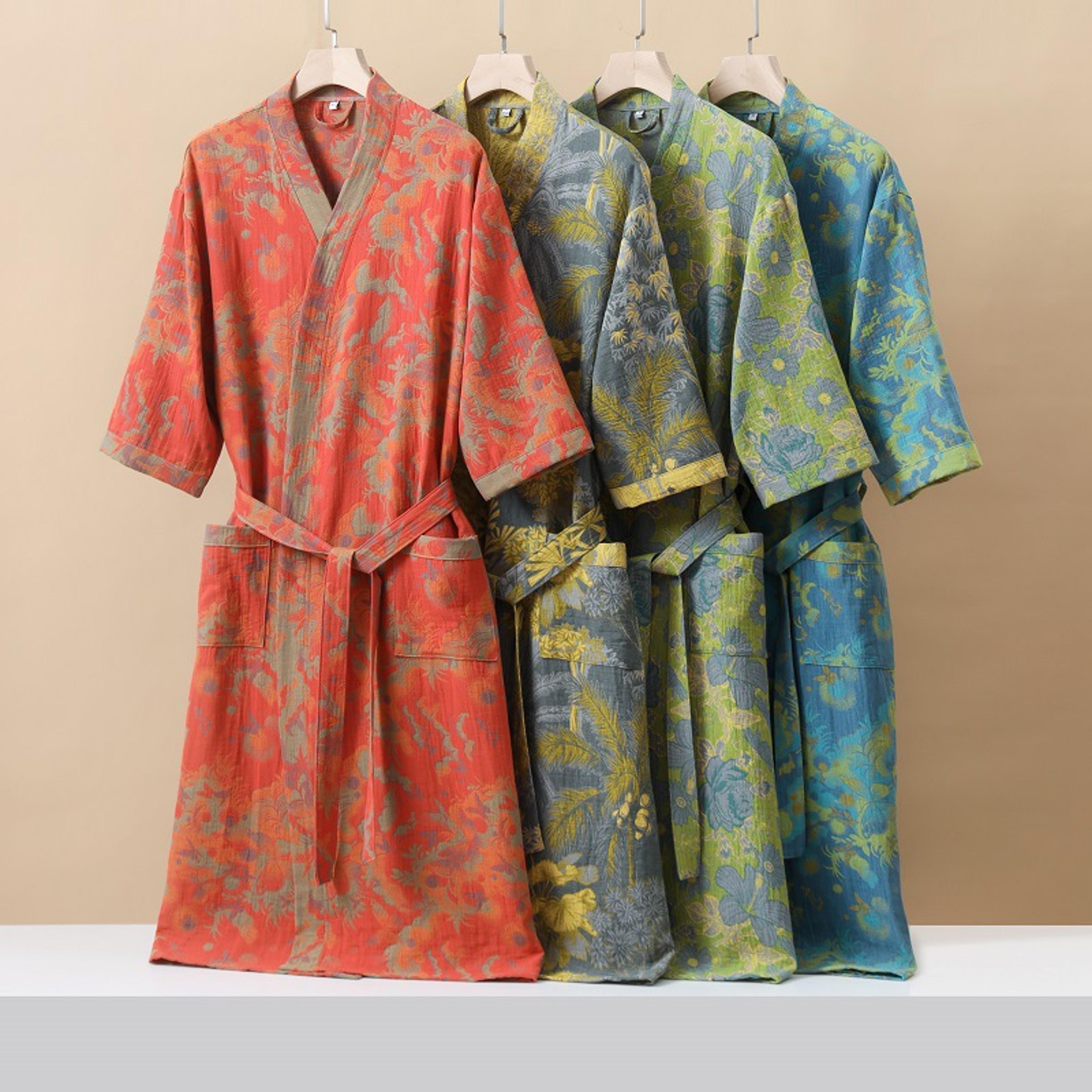 lightweight cotton fashionable printed half sleeve bathrobe, quick drying for spring and summer, absorbent home wear