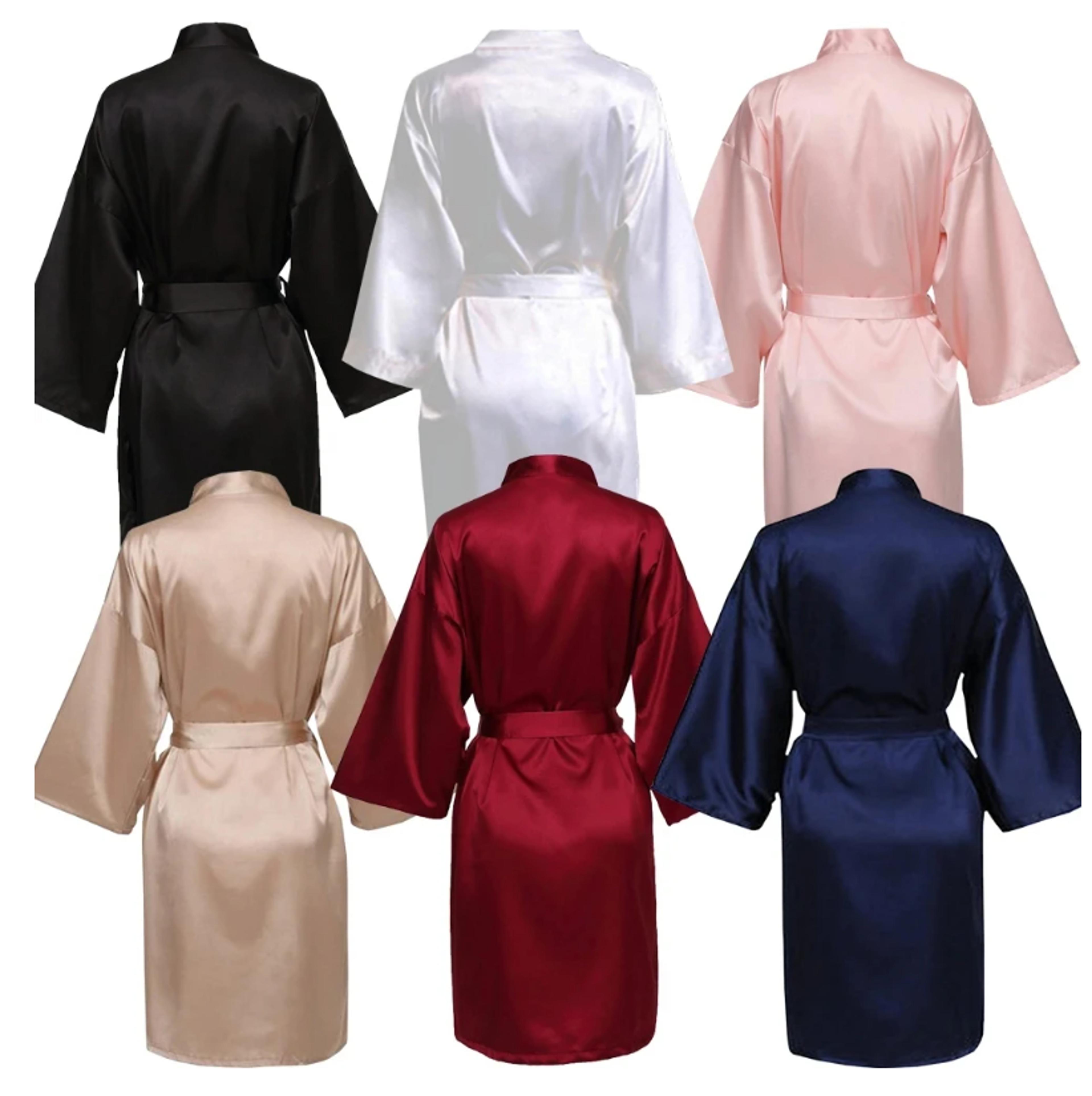 satin pajamas bridesmaid bathrobe, wedding party team bride robe without letters, plain satin pajamas robe