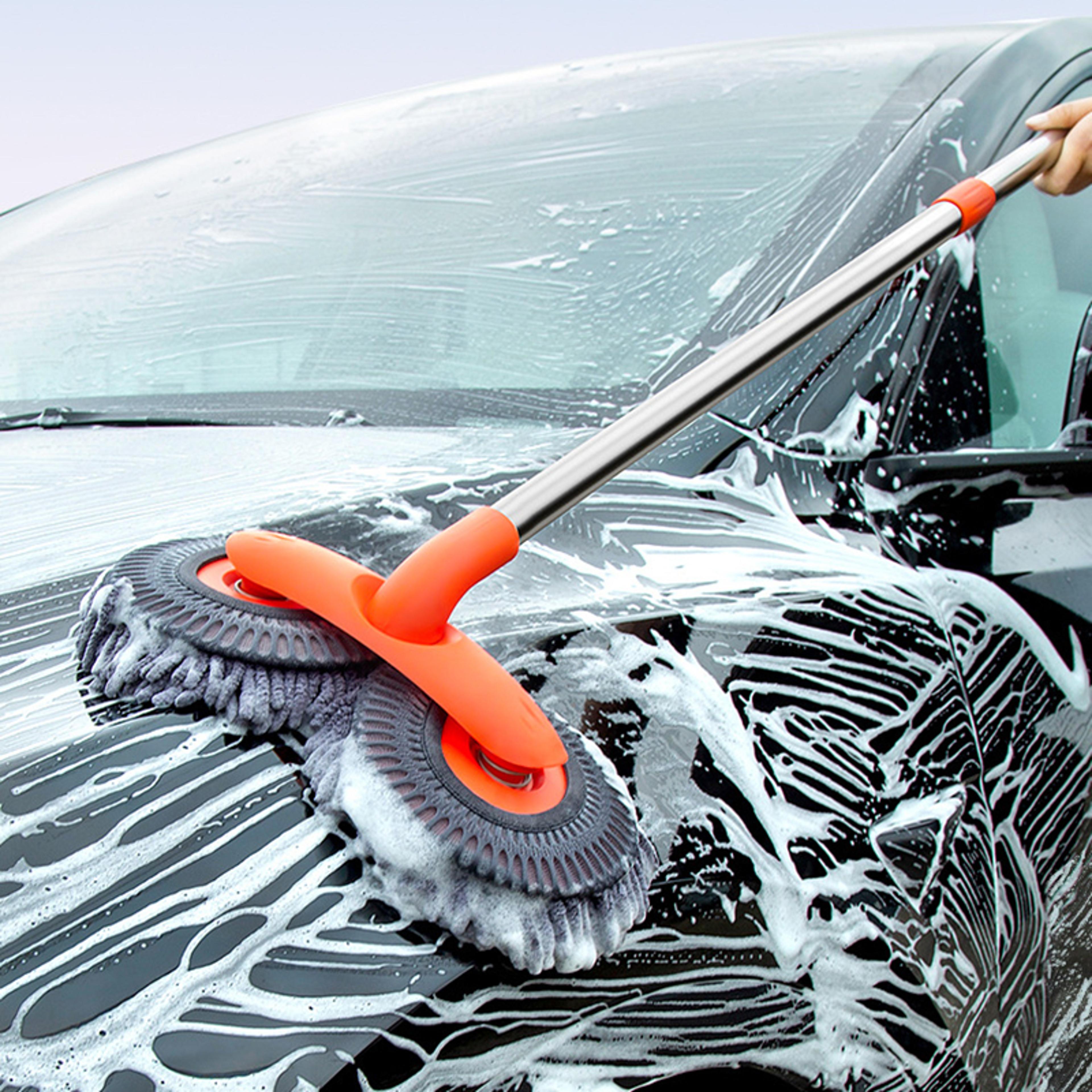 double head car wash mop, rotating three-section telescopic mop for car roof/window cleaning
