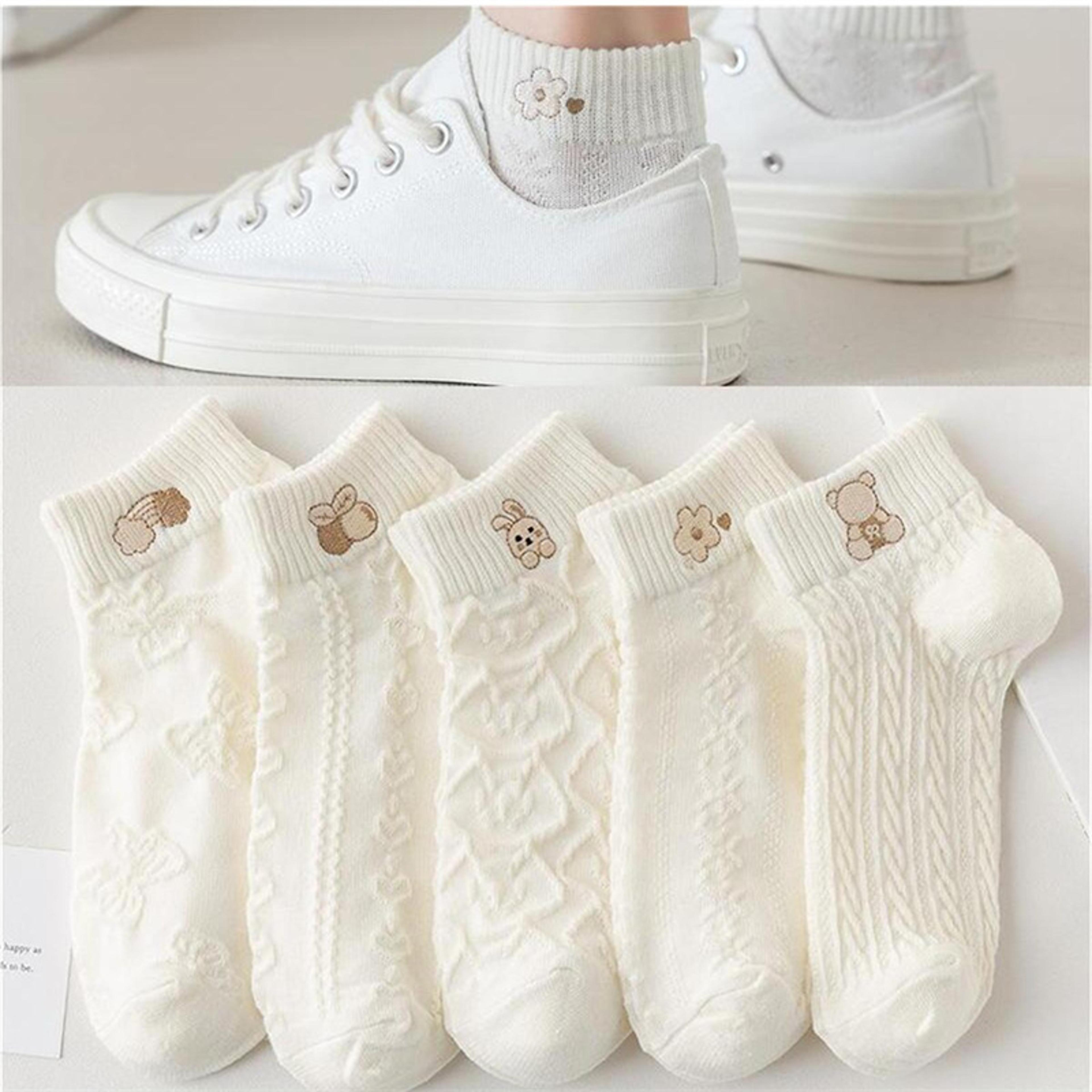 cute bear rabbit rainbow print women socks spring summer, casual short ankle socks