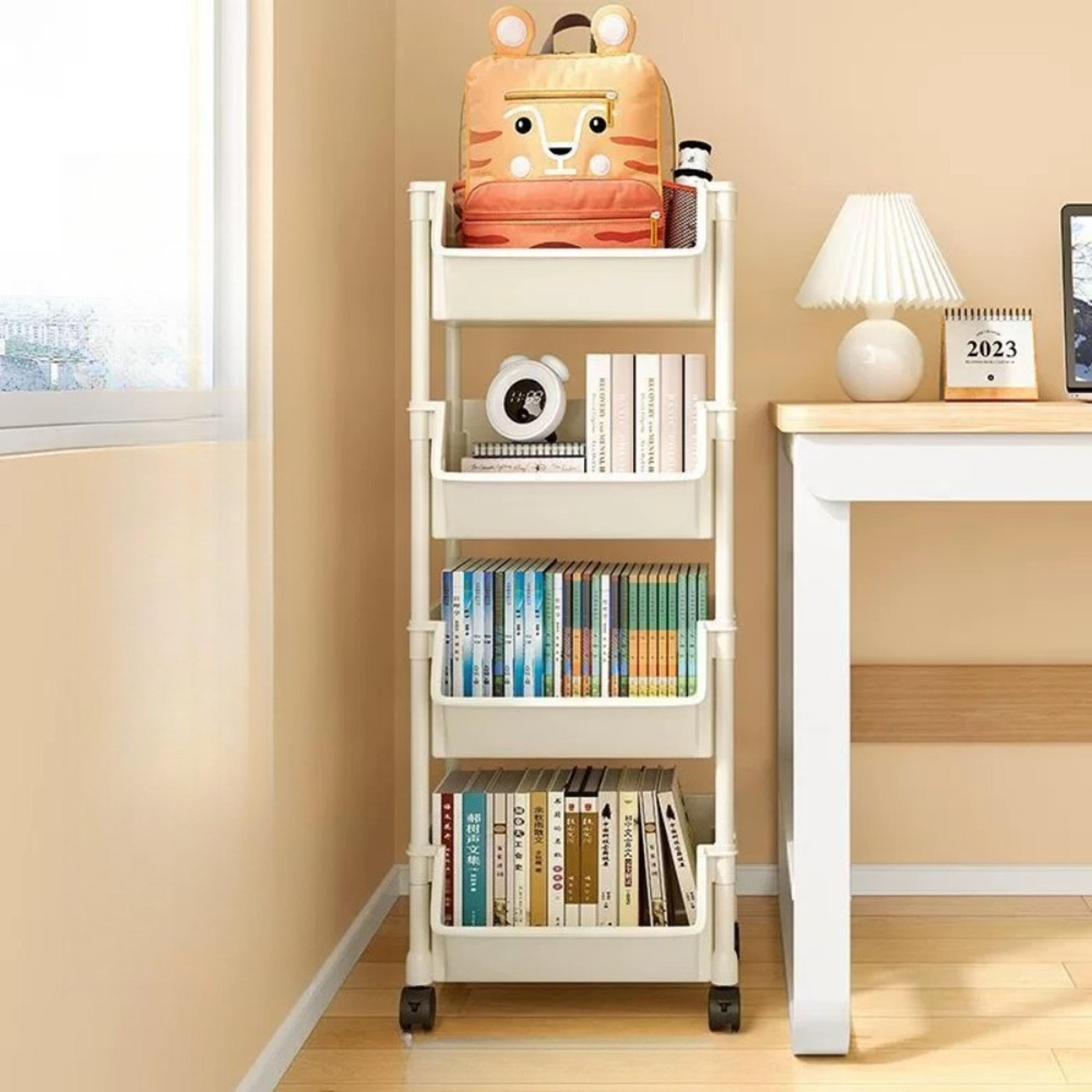 bedroom multi-layer storage rack, mobile organizer handcart, living room bookshelf, kitchen wheel cart for snacks