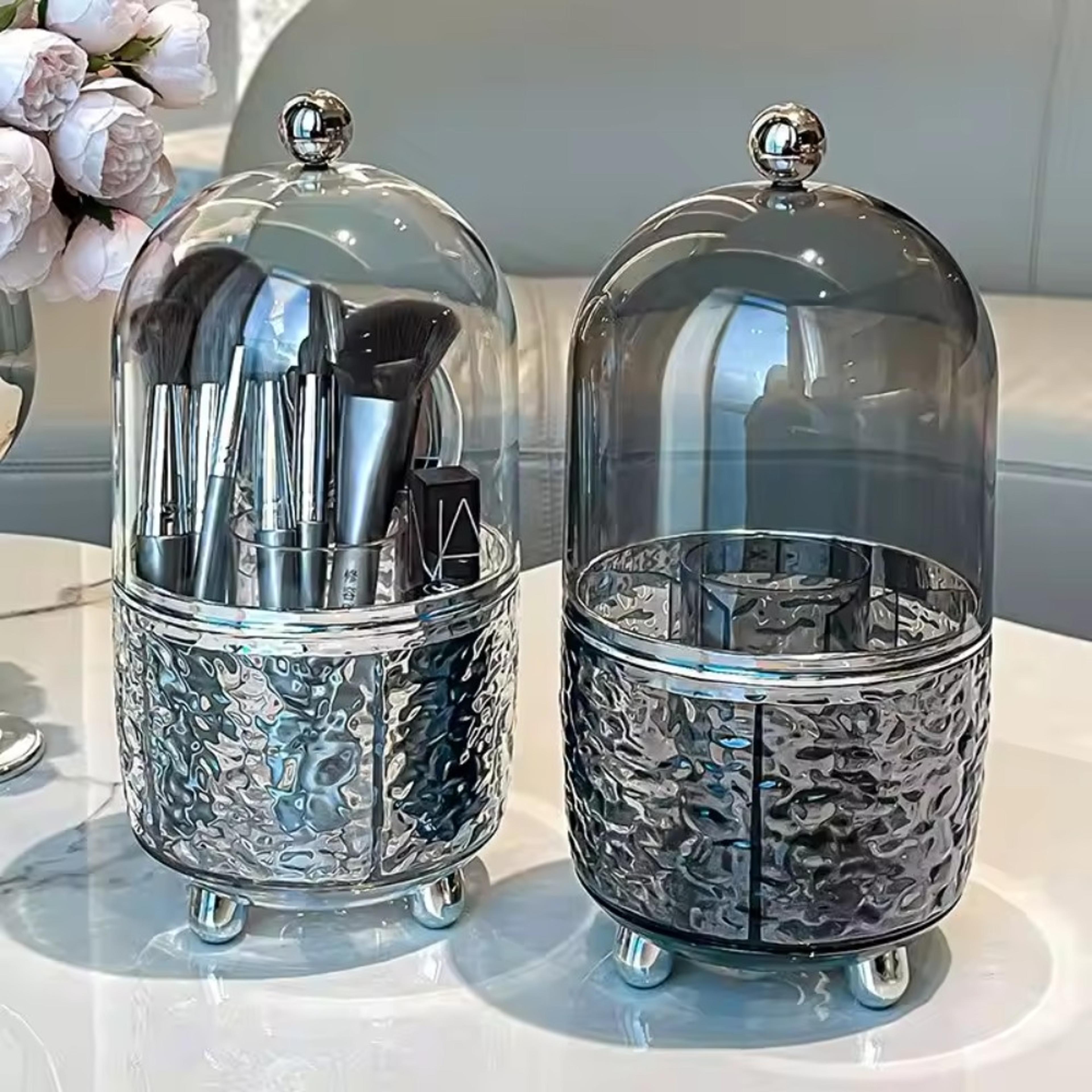 dust-proof makeup storage bucket, spiral cover makeup brush storage, household lipstick organizer, transparent pencil.