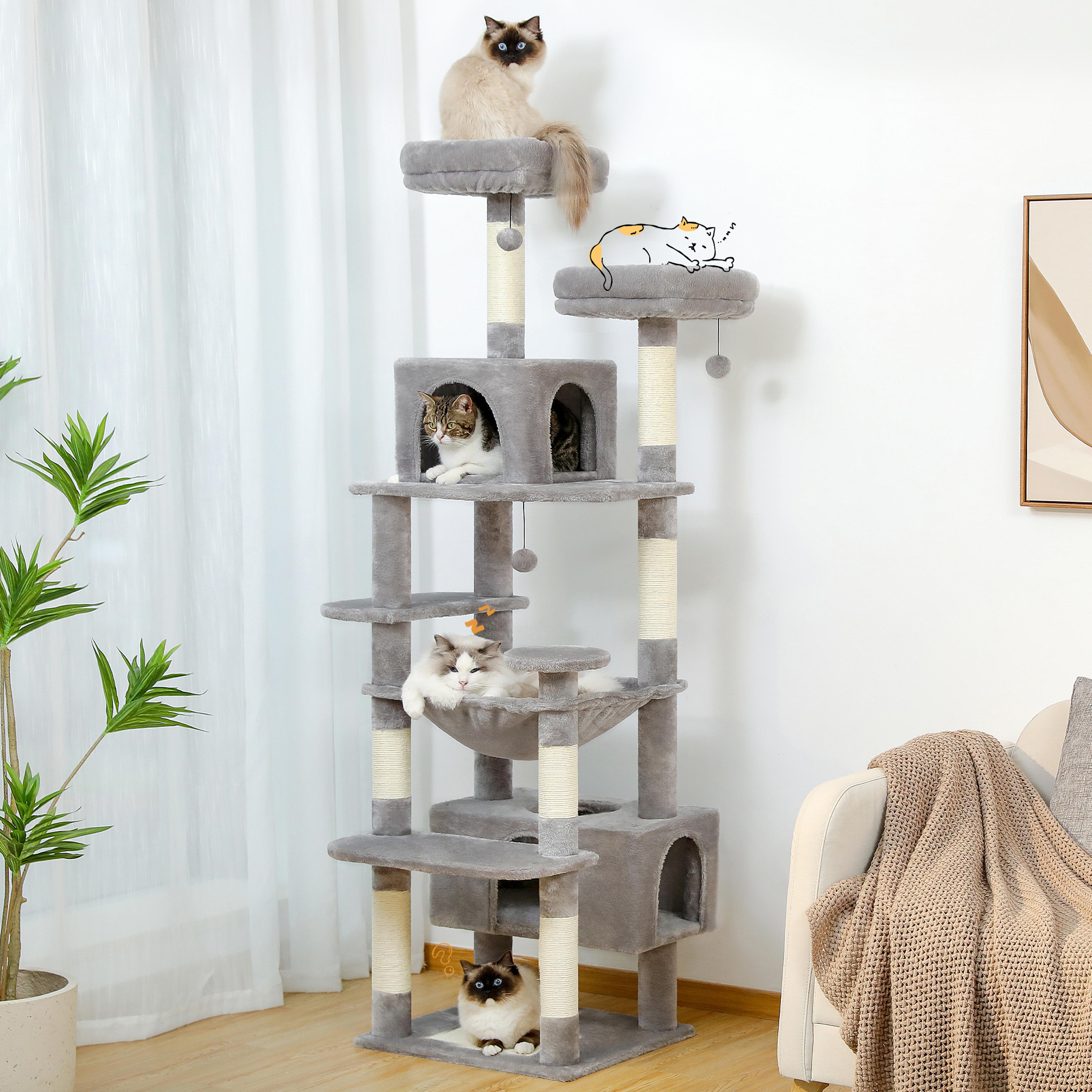 indoor cats large cat tree and tower, sisal scratching posts, spacious hammock, padded perches, condos, cat toys