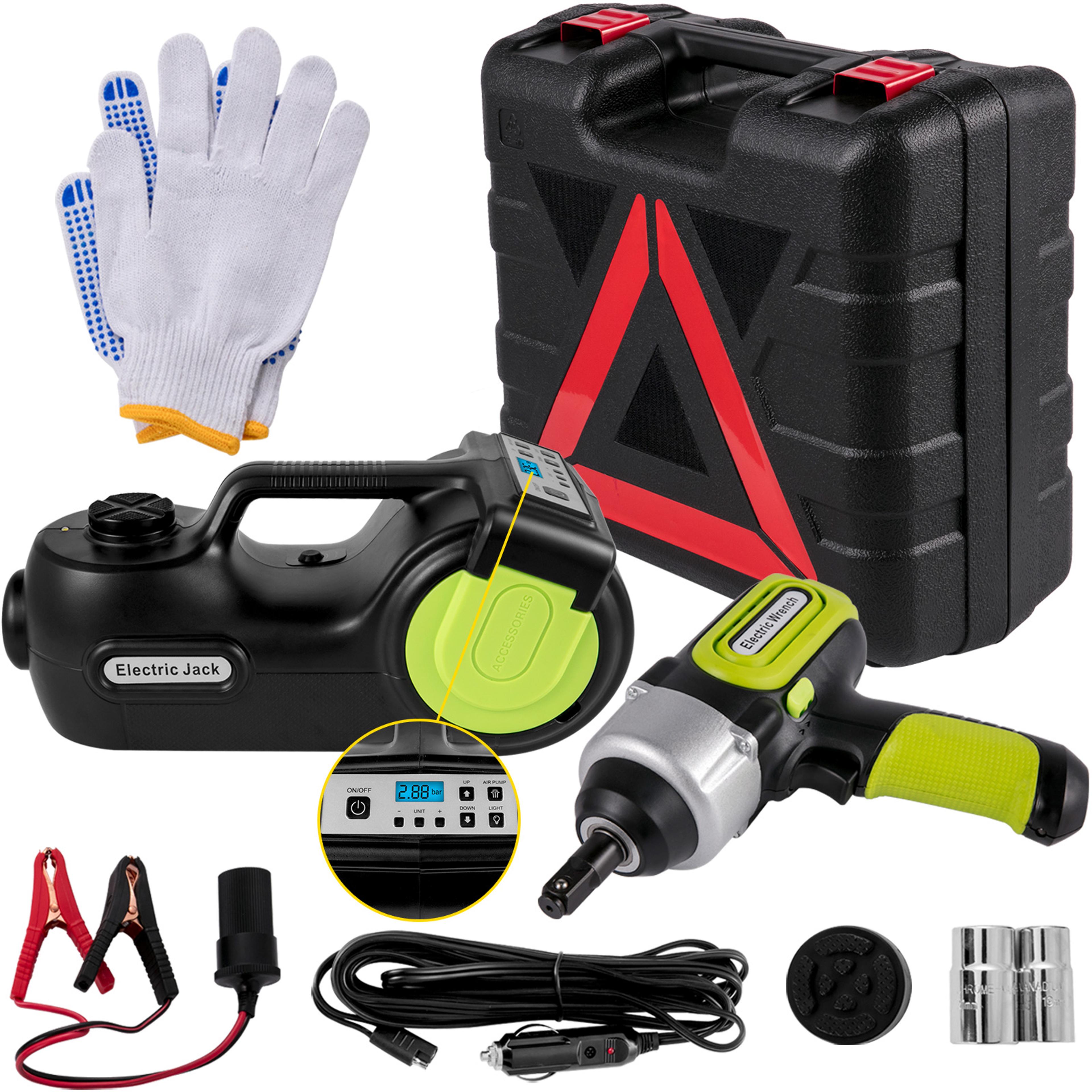 electric car jack kit by succe buy, impact wrench, led light, portable hydraulic jack for car tire lifting
